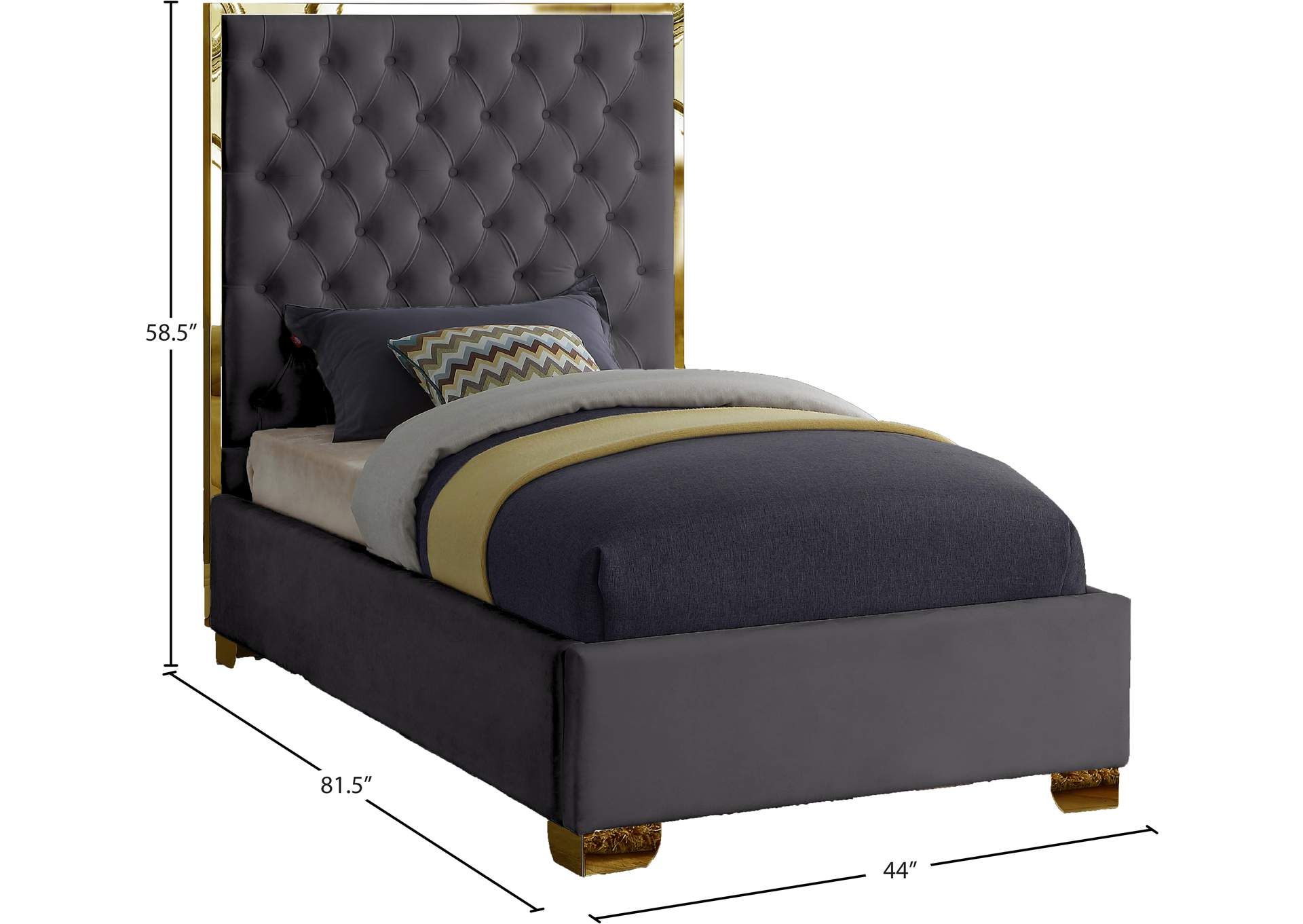 Lana Grey Velvet Twin Bed,Meridian Furniture