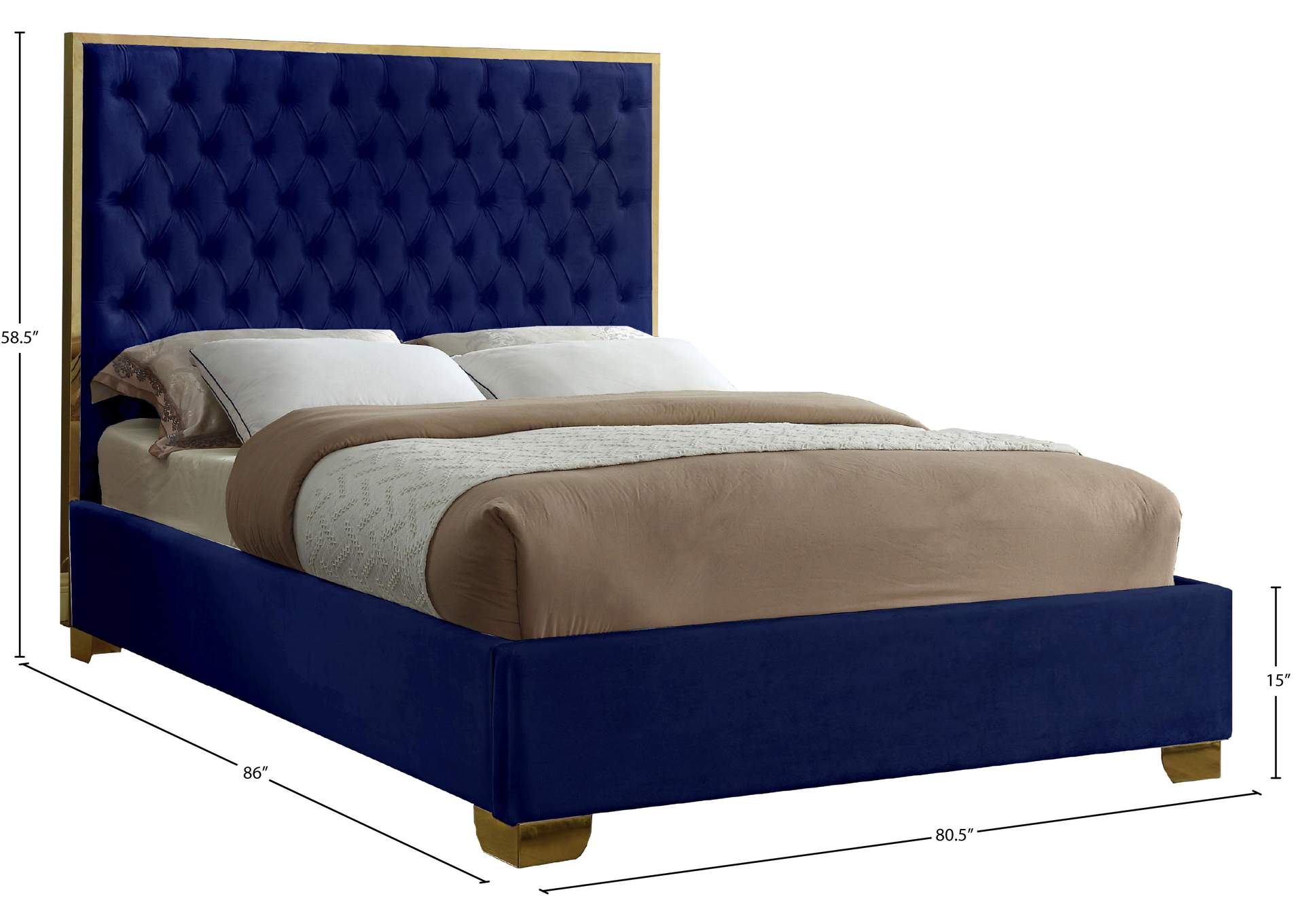 Lana Navy Velvet King Bed,Meridian Furniture