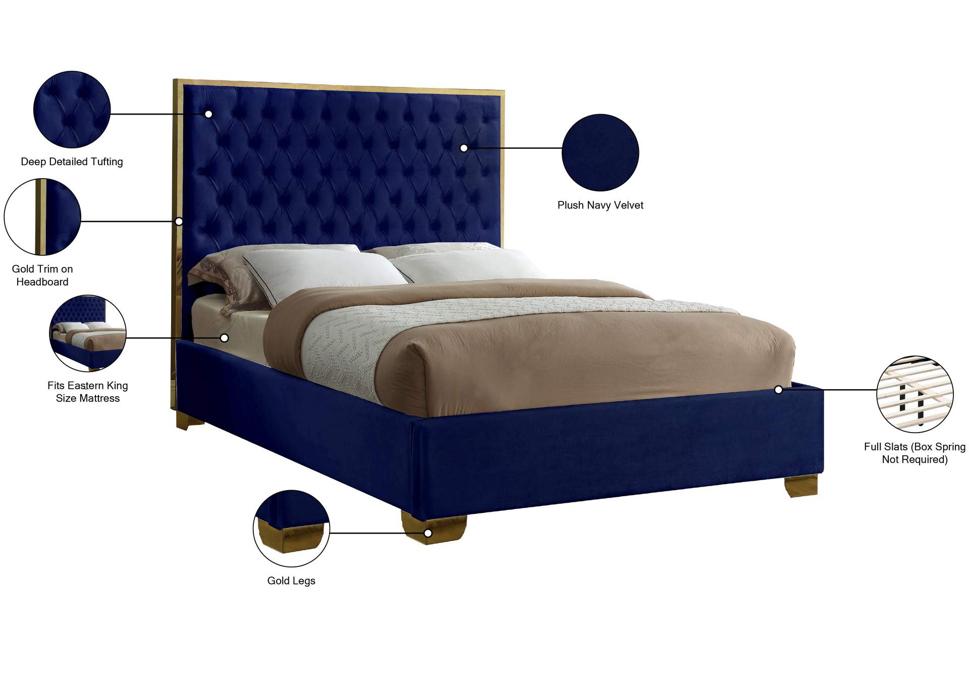 Lana Navy Velvet King Bed,Meridian Furniture