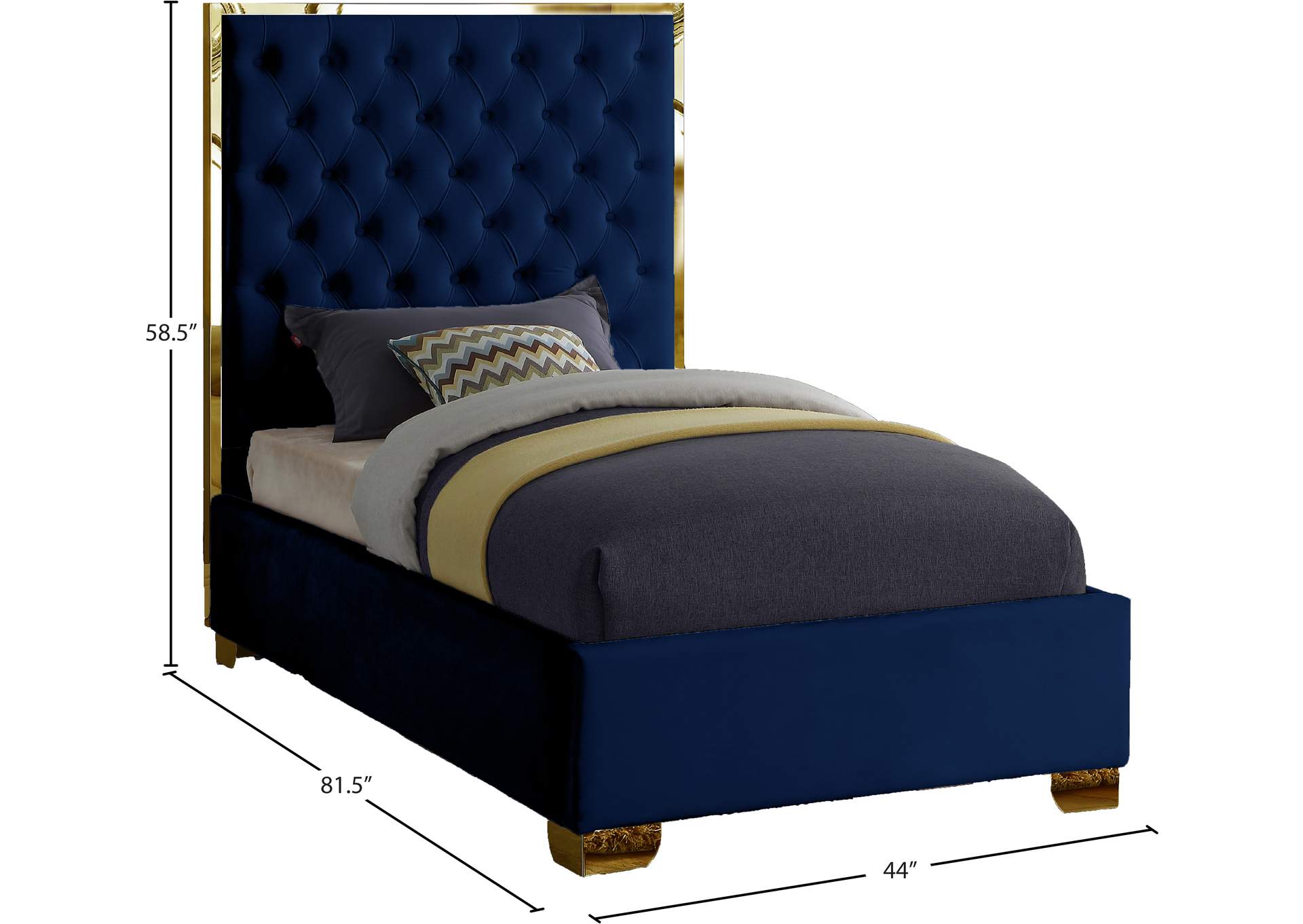 Lana Navy Velvet Twin Bed,Meridian Furniture