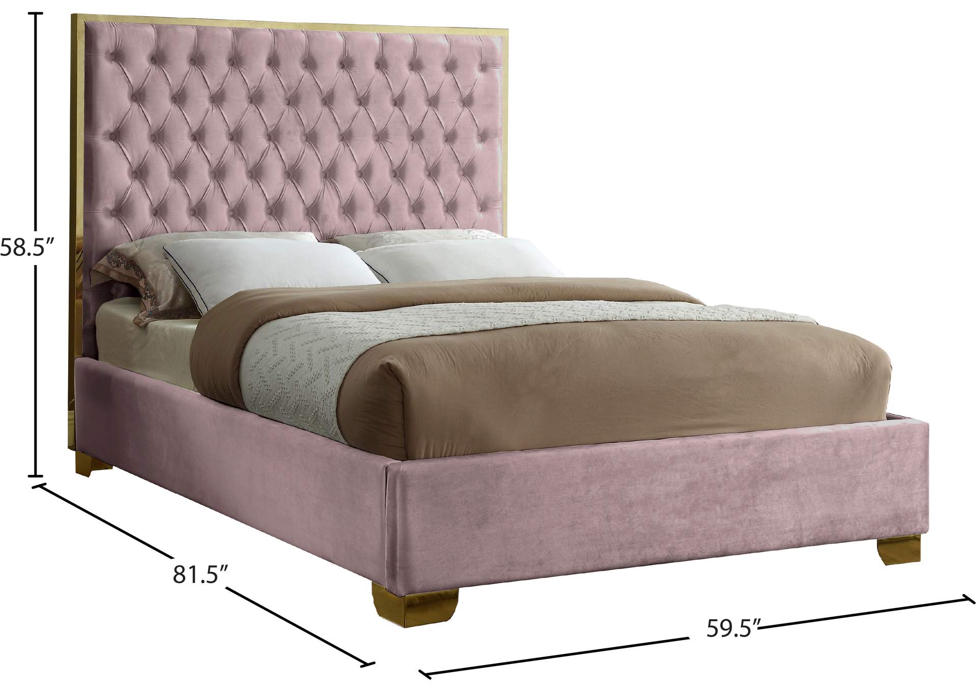 Lana Pink Velvet Full Bed,Meridian Furniture