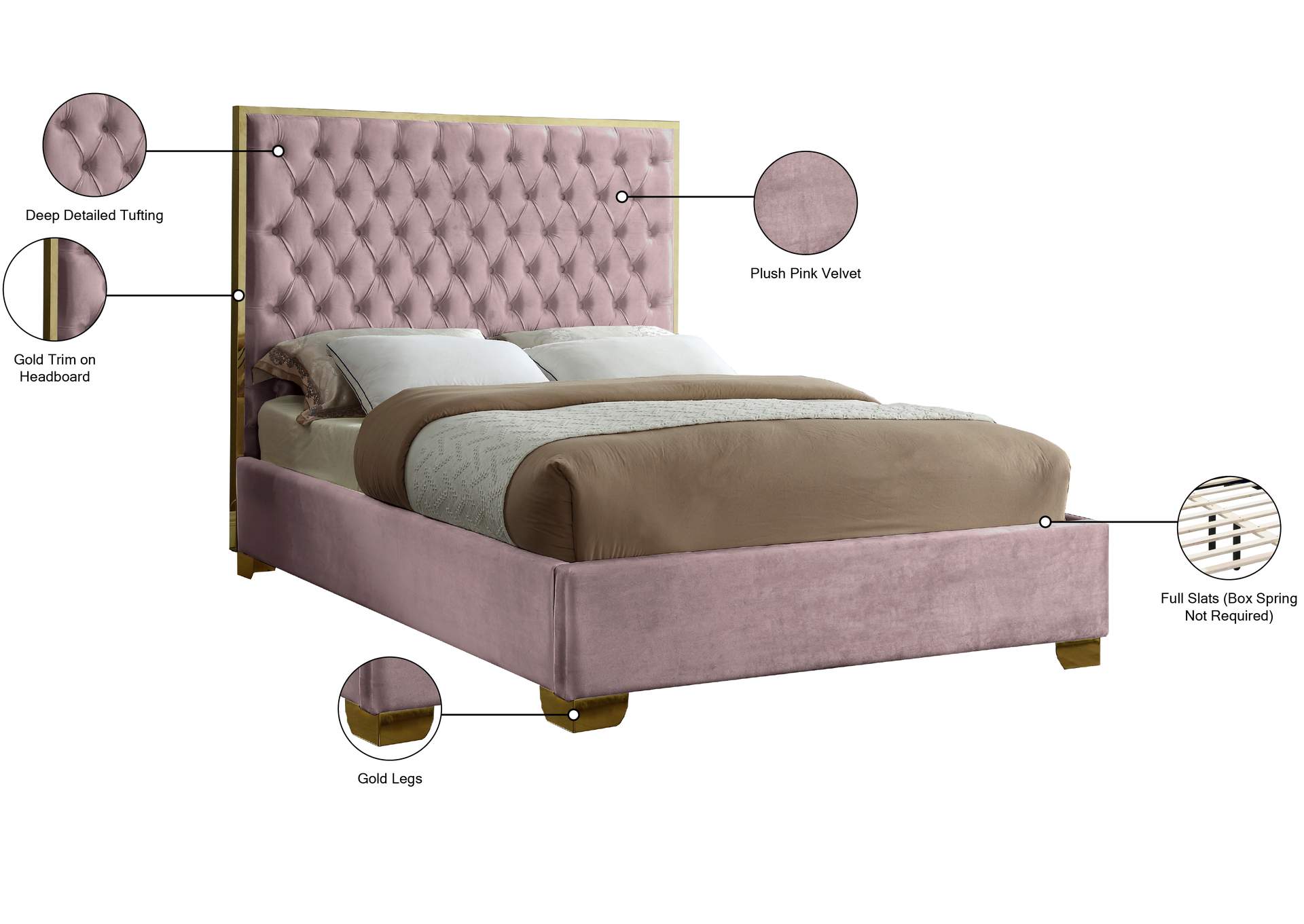 Lana Pink Velvet Full Bed,Meridian Furniture