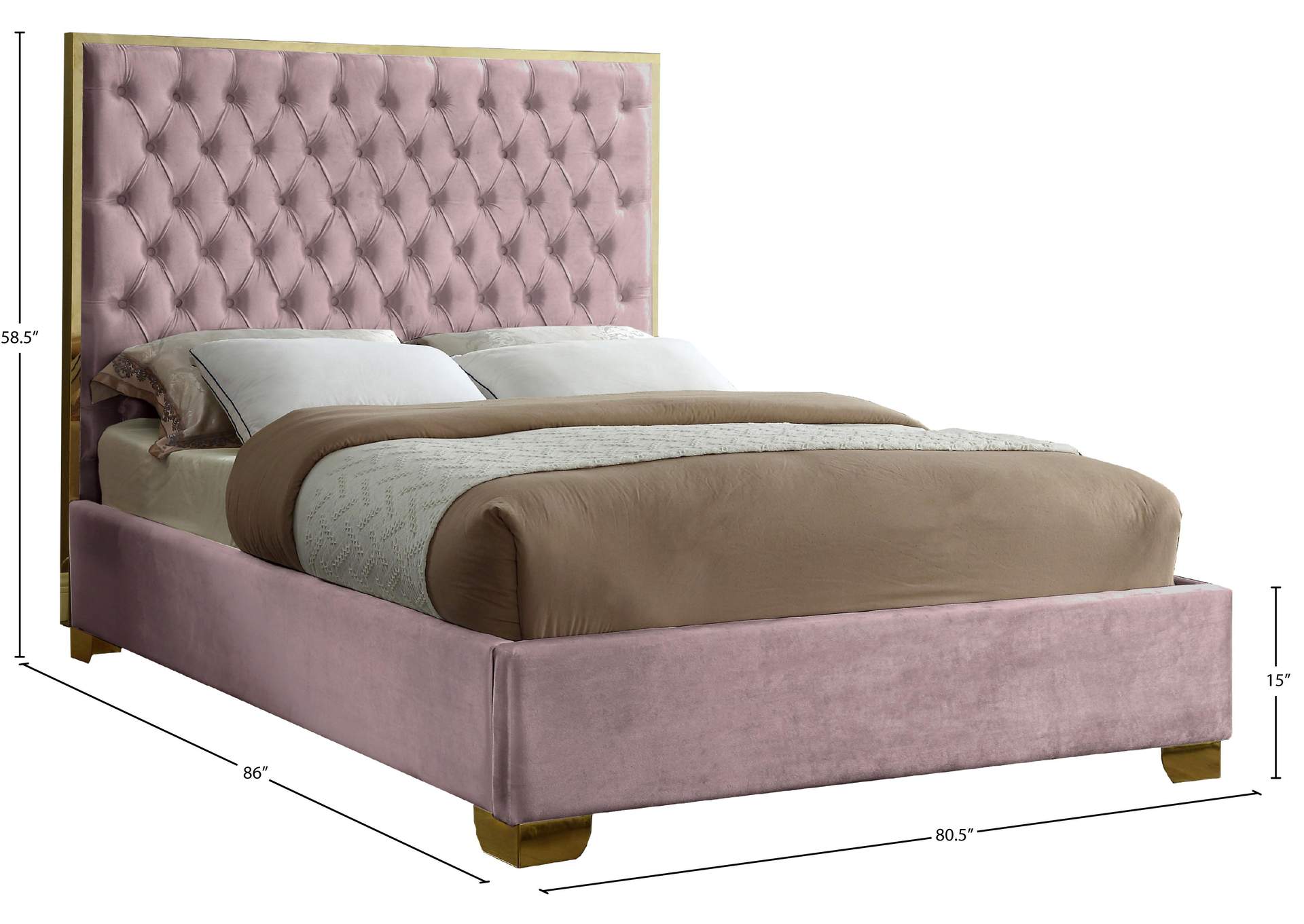 Lana Pink Velvet King Bed,Meridian Furniture