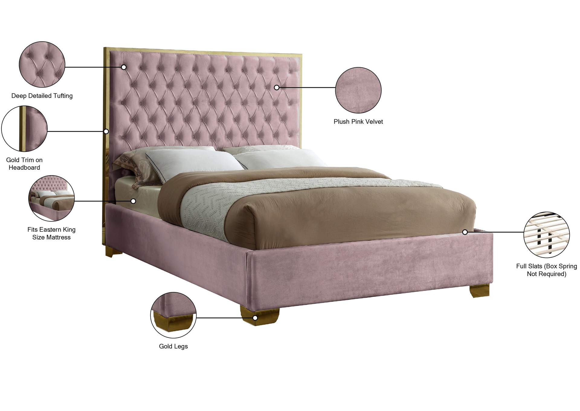 Lana Pink Velvet King Bed,Meridian Furniture