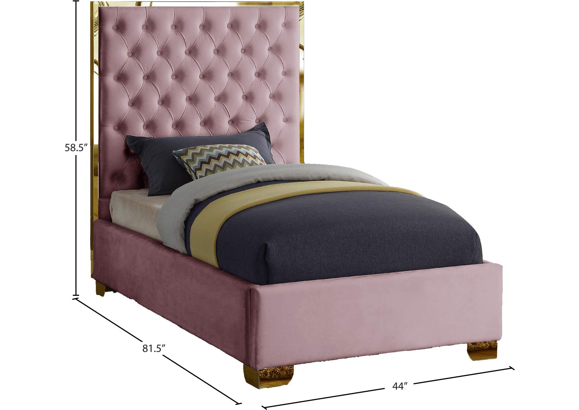 Lana Pink Velvet Twin Bed,Meridian Furniture