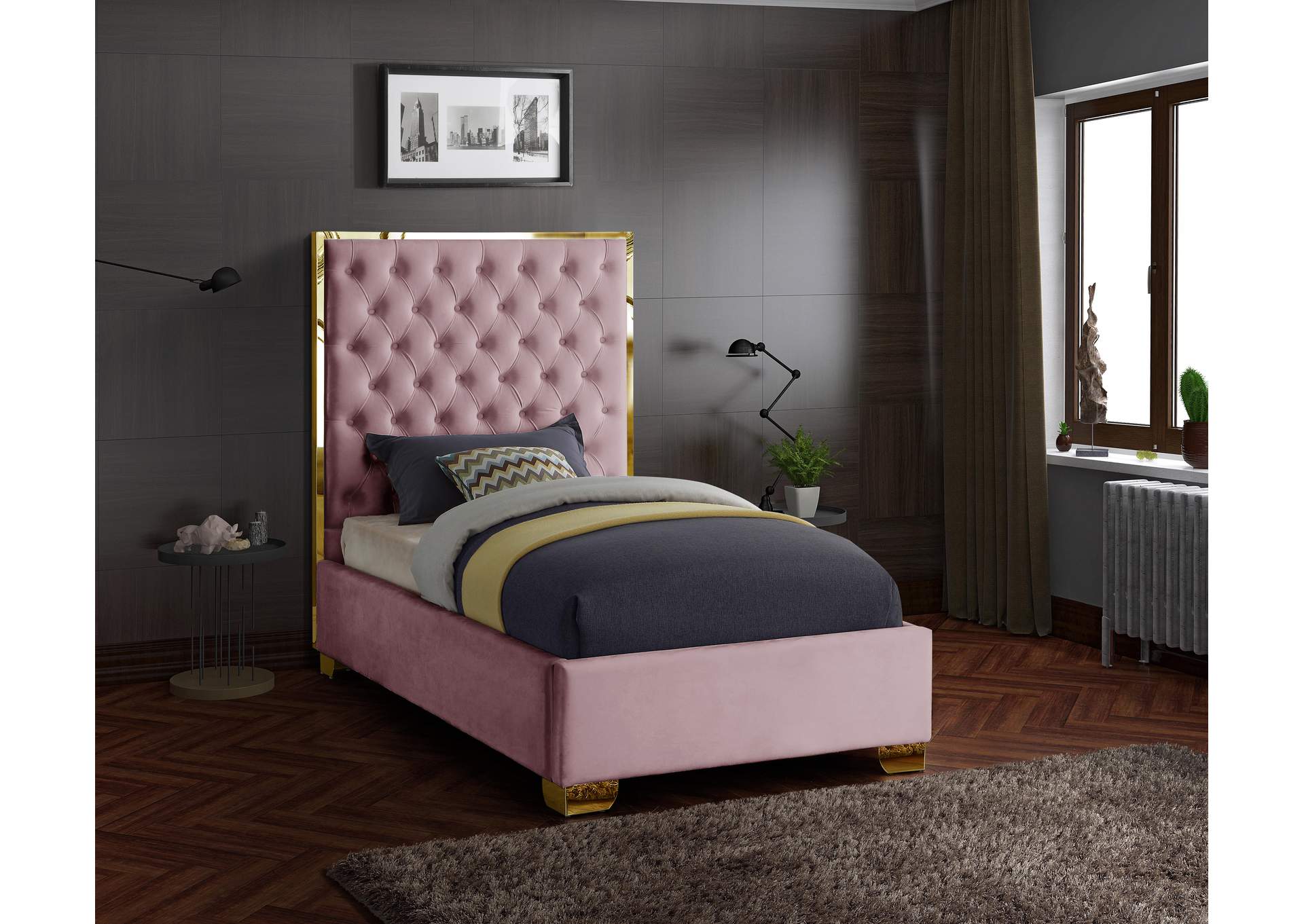 Lana Pink Velvet Twin Bed Best, Pink Tufted Twin Bed