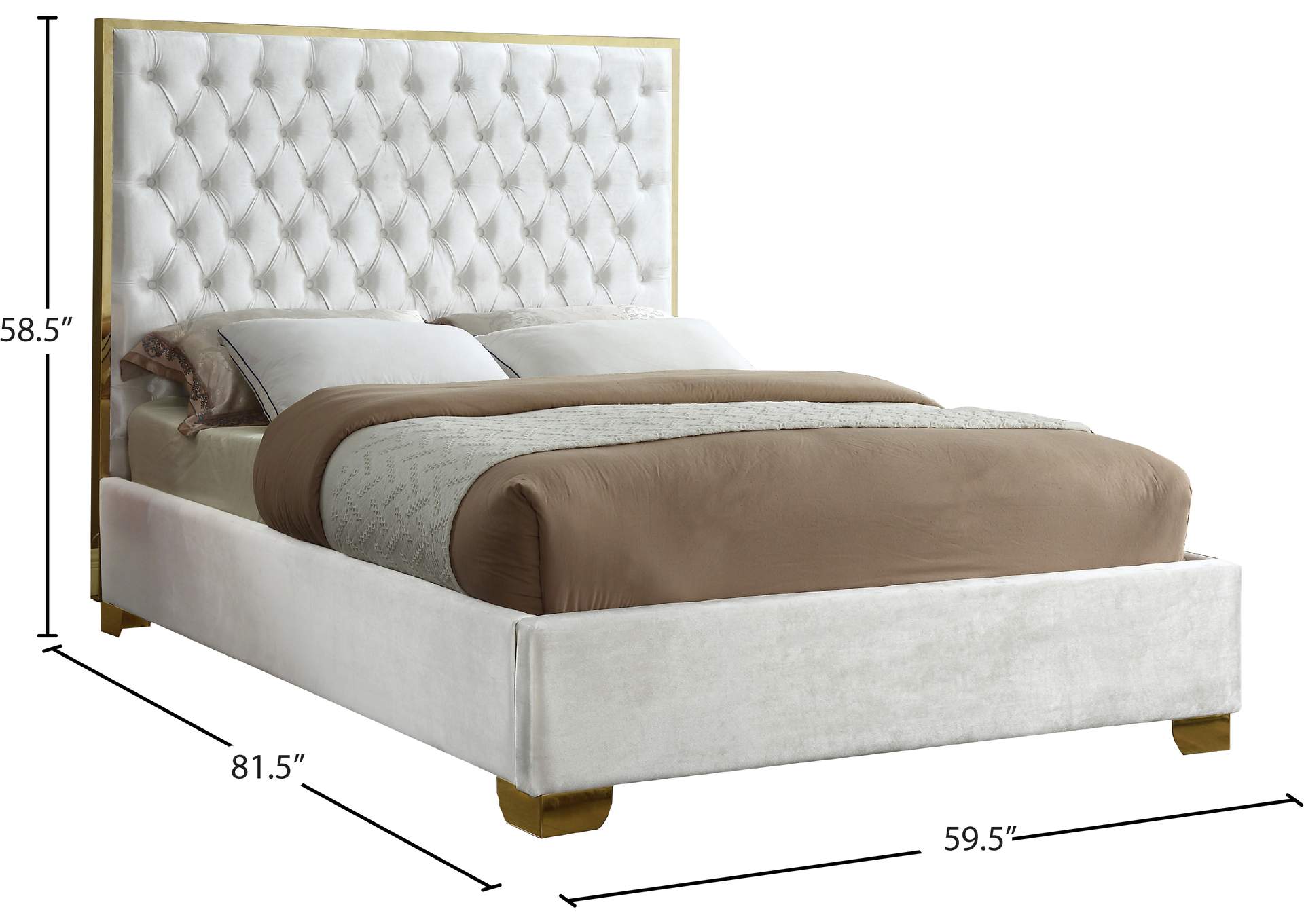 Lana White Velvet Full Bed,Meridian Furniture