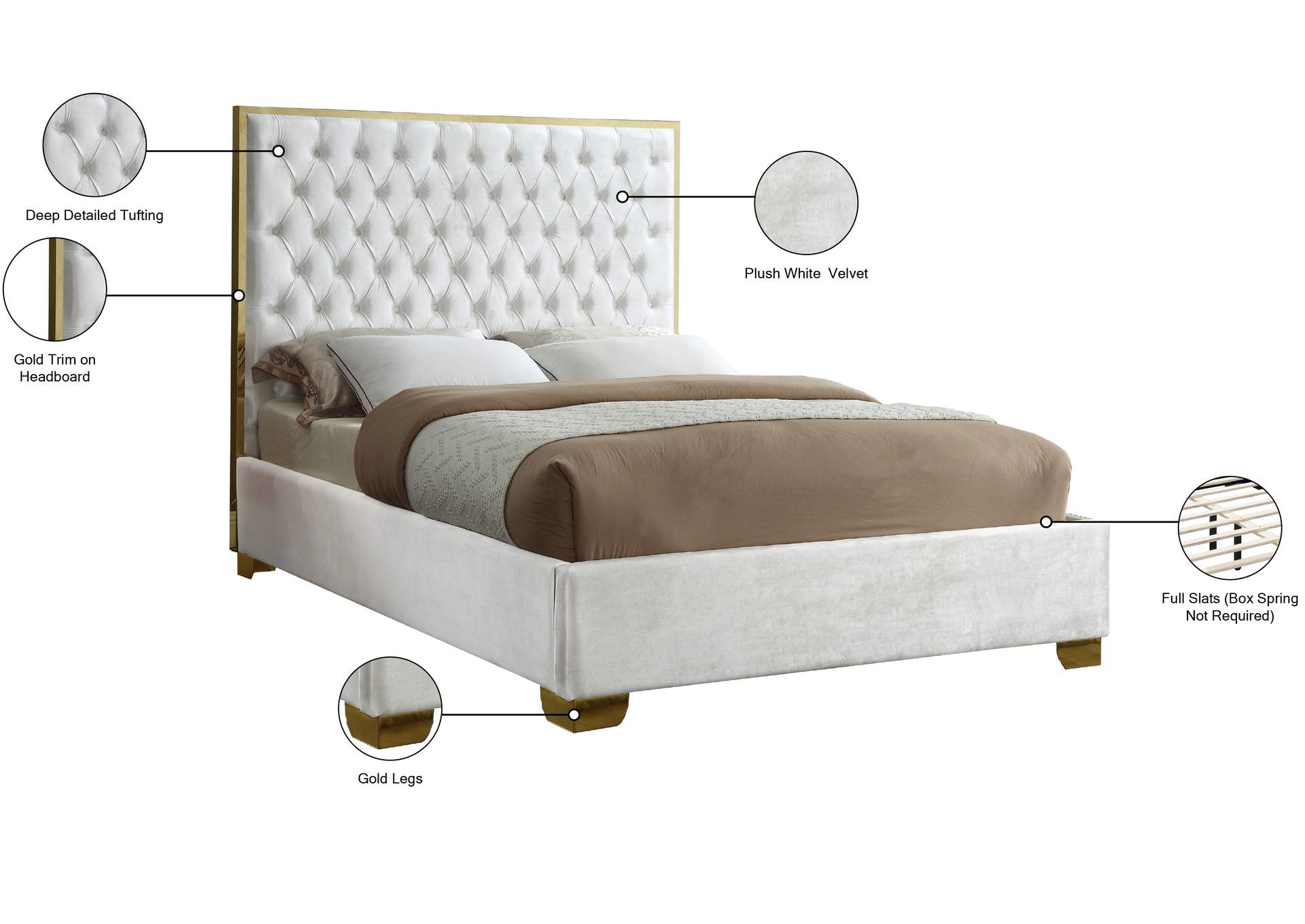 Lana White Velvet Full Bed,Meridian Furniture