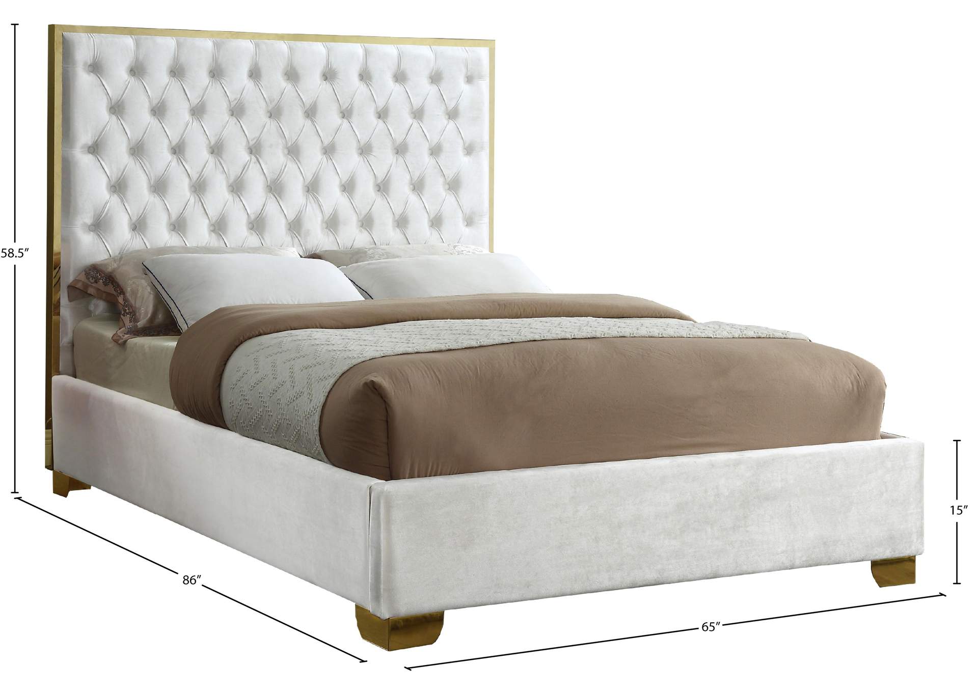 Lana White Velvet Queen Bed,Meridian Furniture