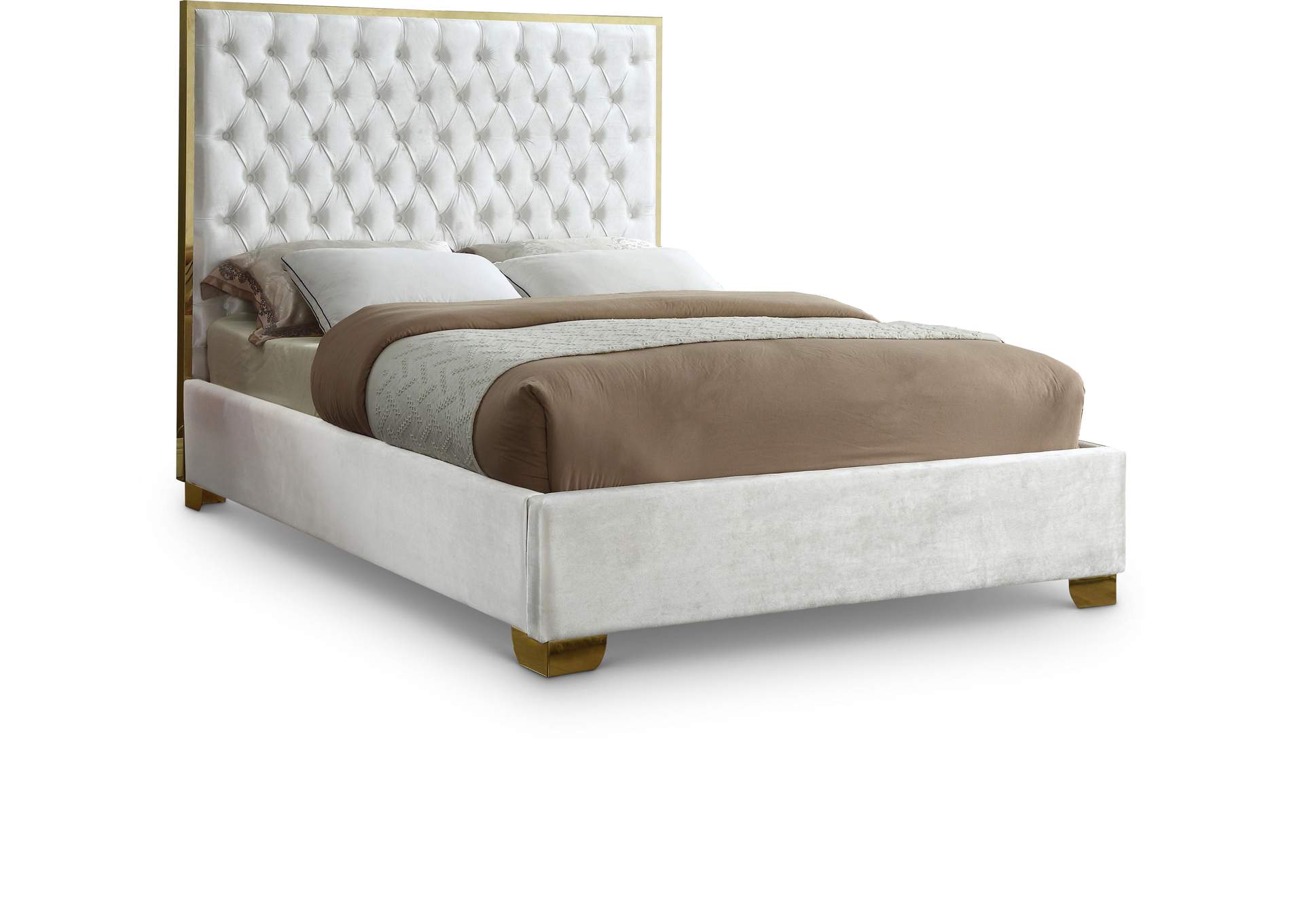 Lana White Velvet Queen Bed,Meridian Furniture