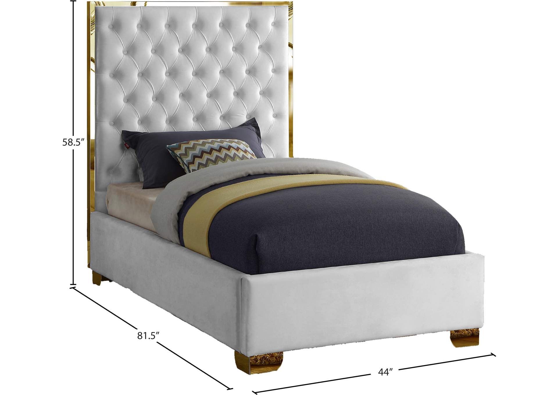 Lana White Velvet Twin Bed,Meridian Furniture