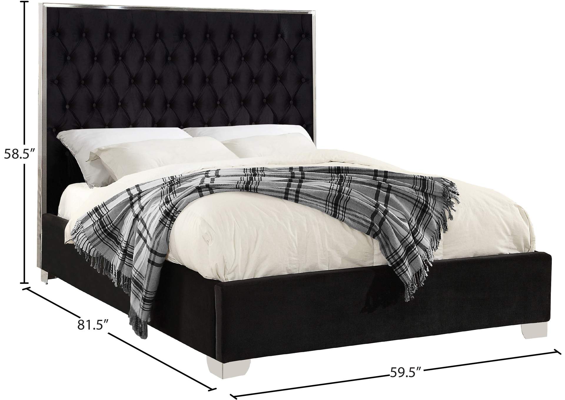 Lexi Black Velvet Full Bed,Meridian Furniture