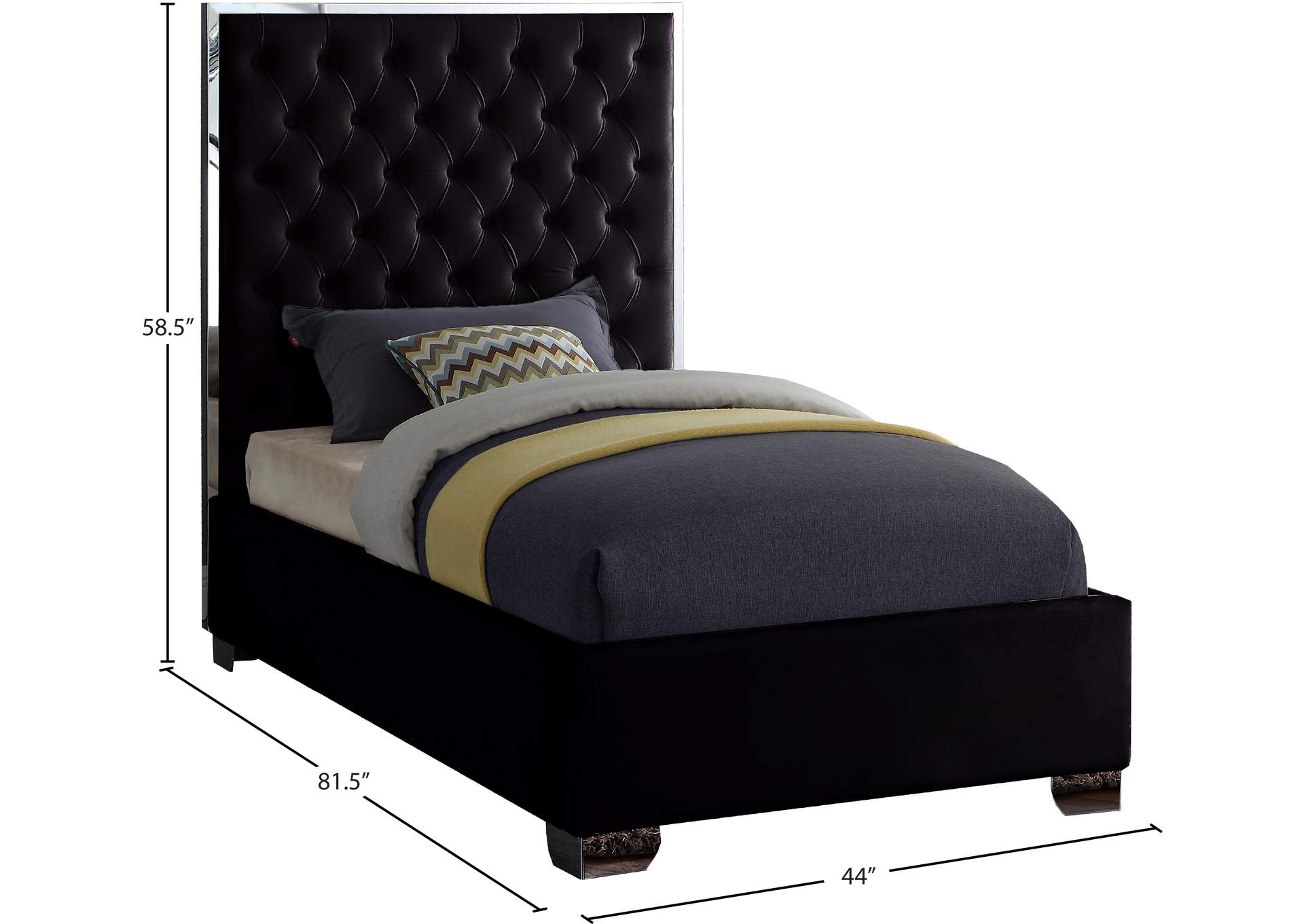 Lexi Black Velvet Twin Bed,Meridian Furniture