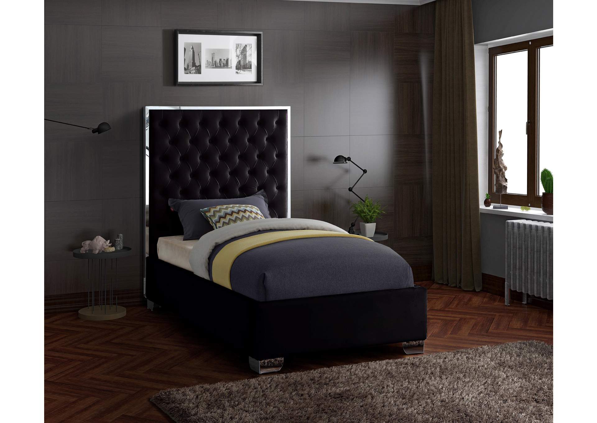 Lexi Black Velvet Twin Bed,Meridian Furniture