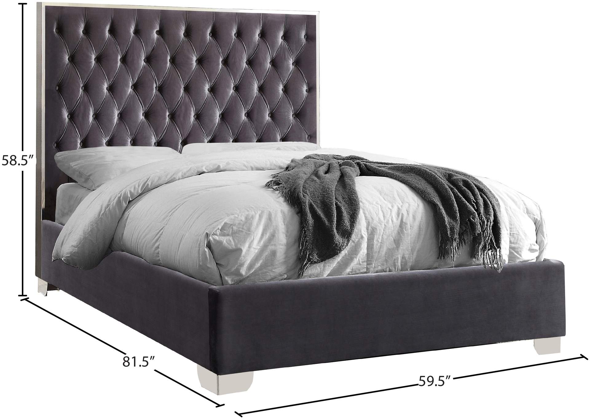 Lexi Grey Velvet Full Bed,Meridian Furniture