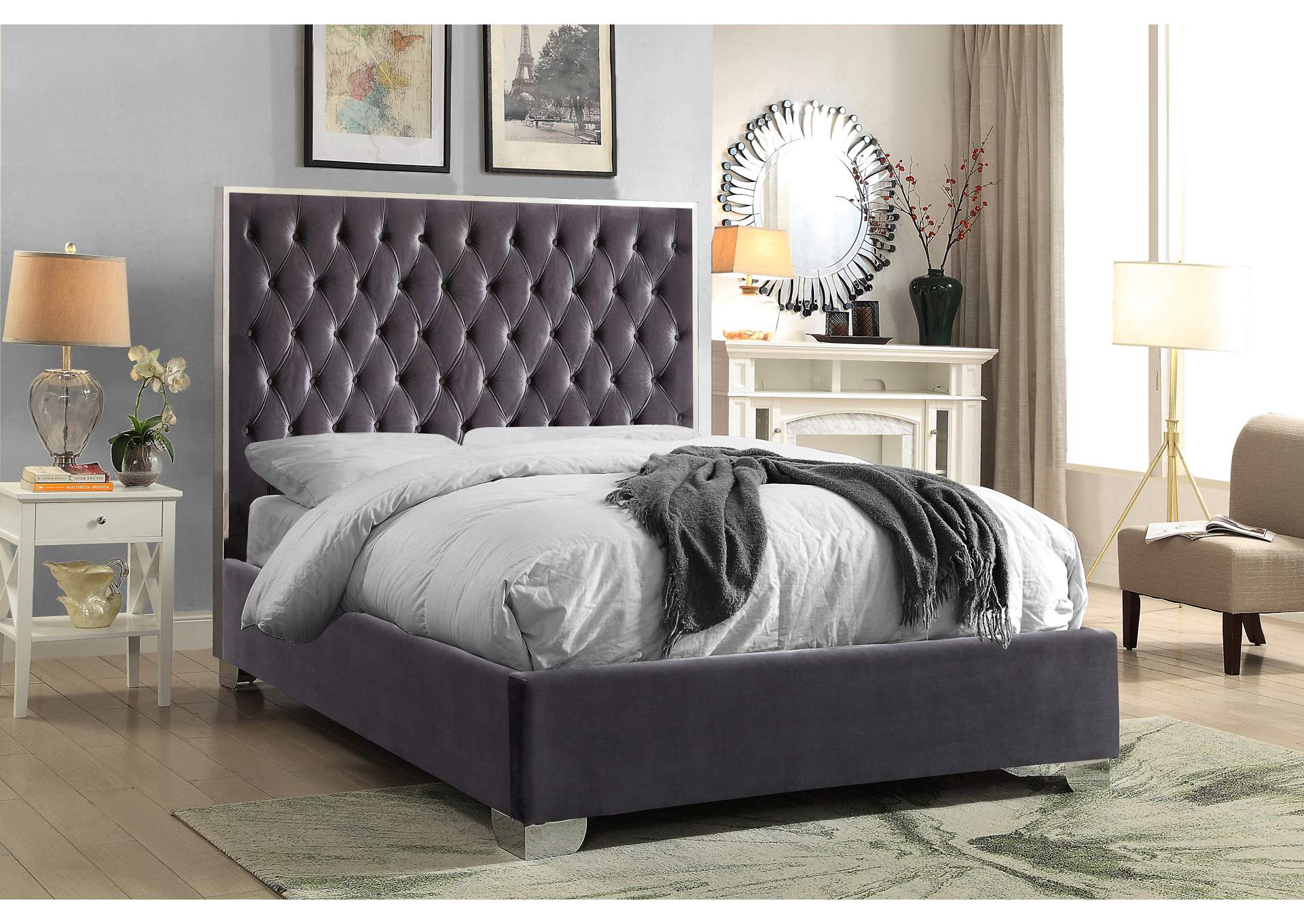 Lexi Grey Velvet Full Bed,Meridian Furniture