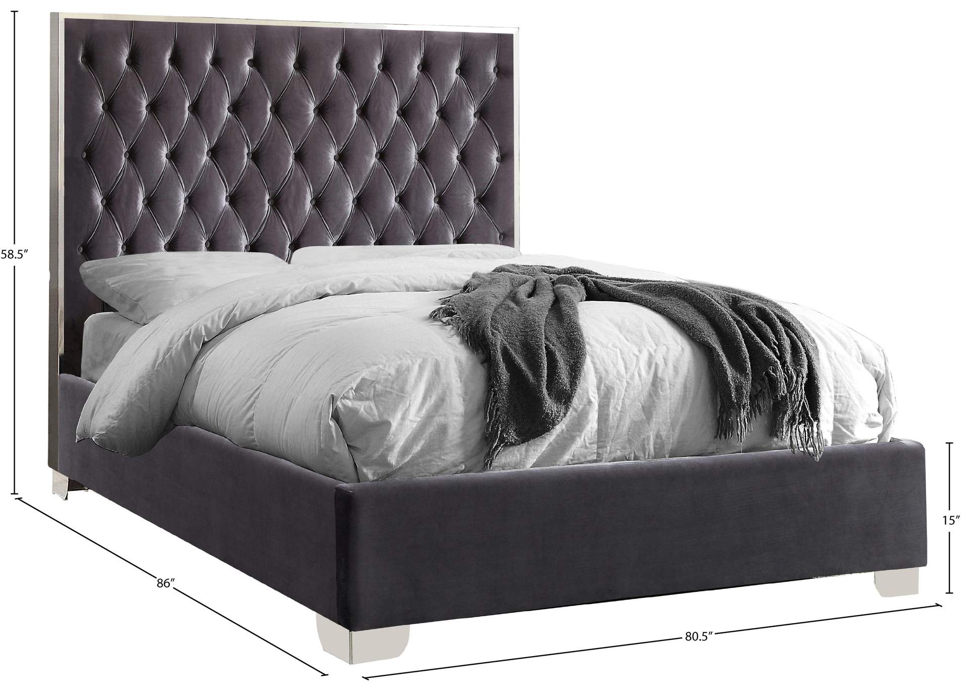 Lexi Grey Velvet King Bed,Meridian Furniture