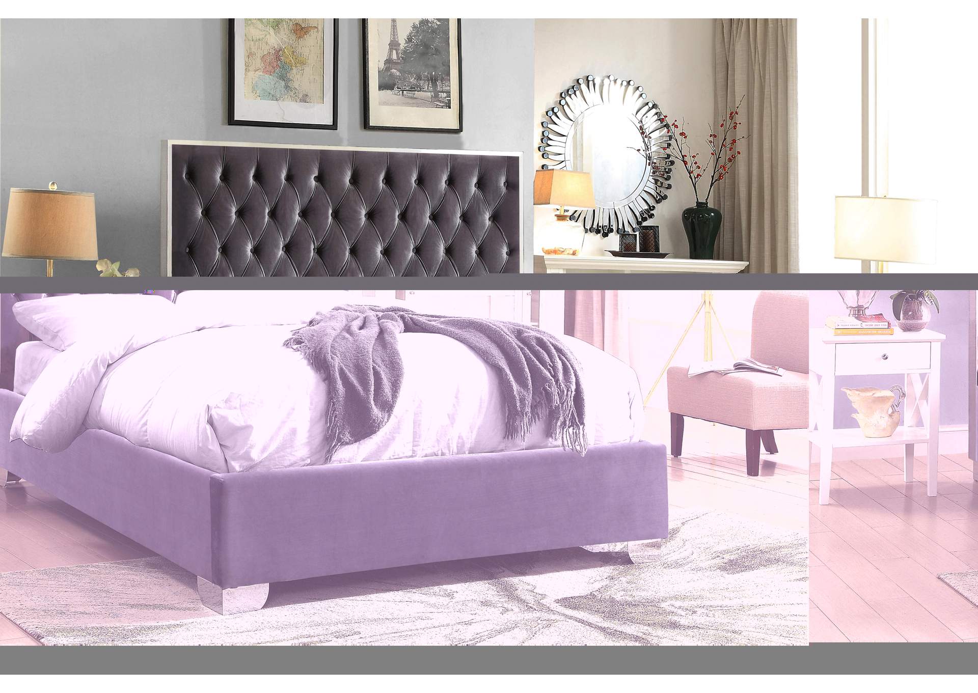 Lexi Grey Velvet King Bed,Meridian Furniture