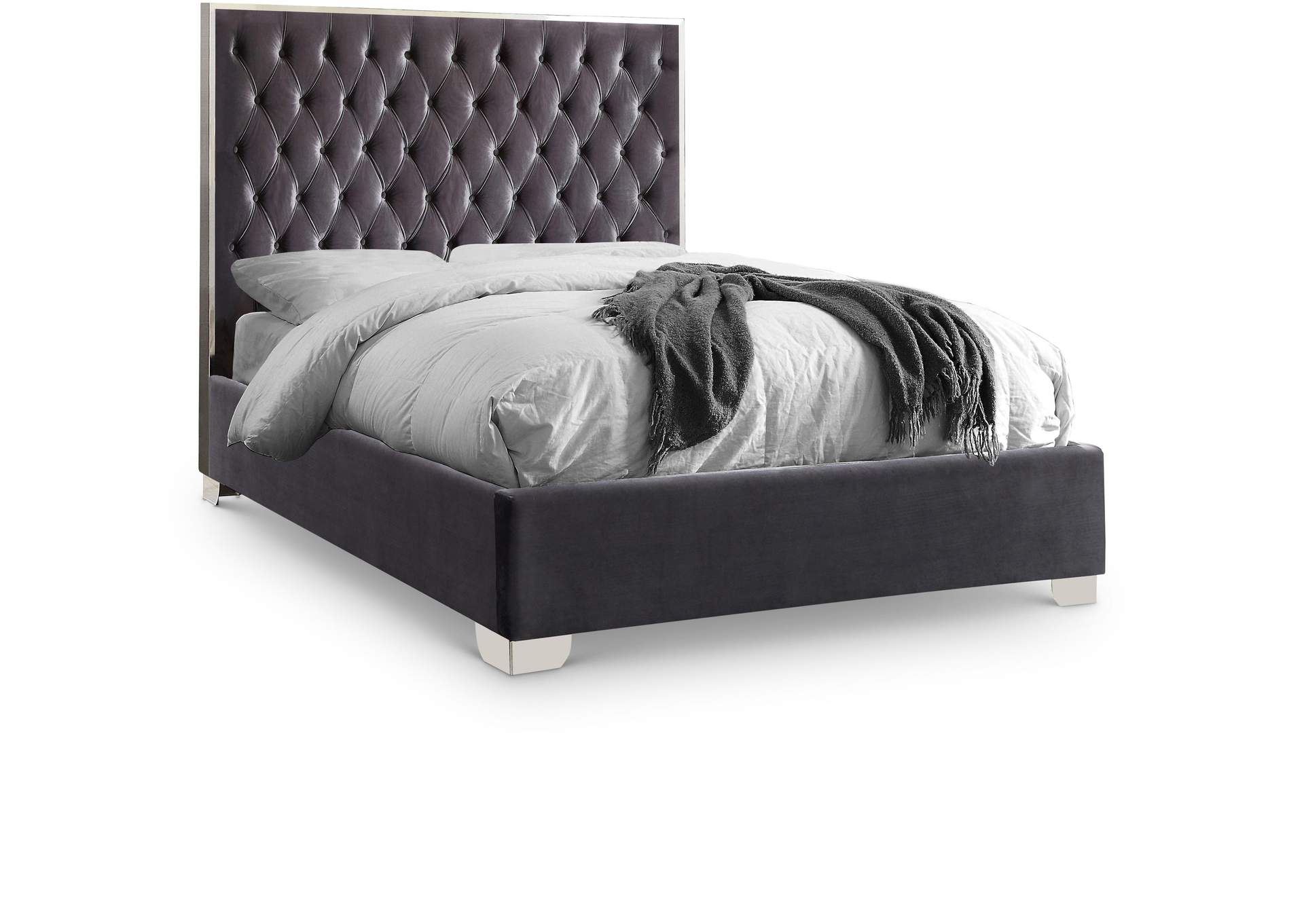 Lexi Grey Velvet Queen Bed,Meridian Furniture