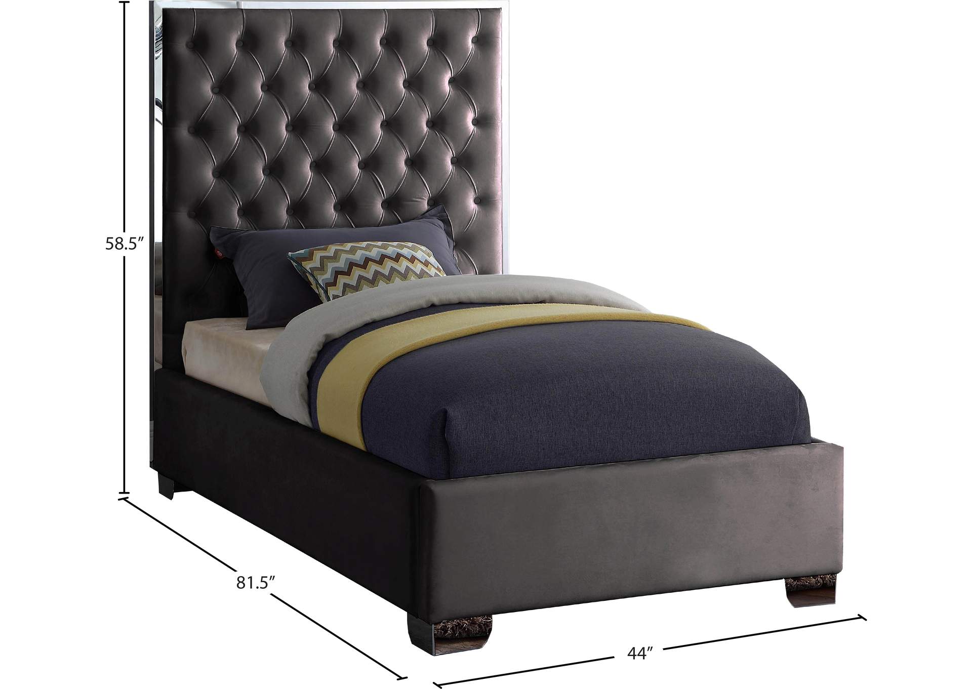 Lexi Grey Velvet Twin Bed,Meridian Furniture