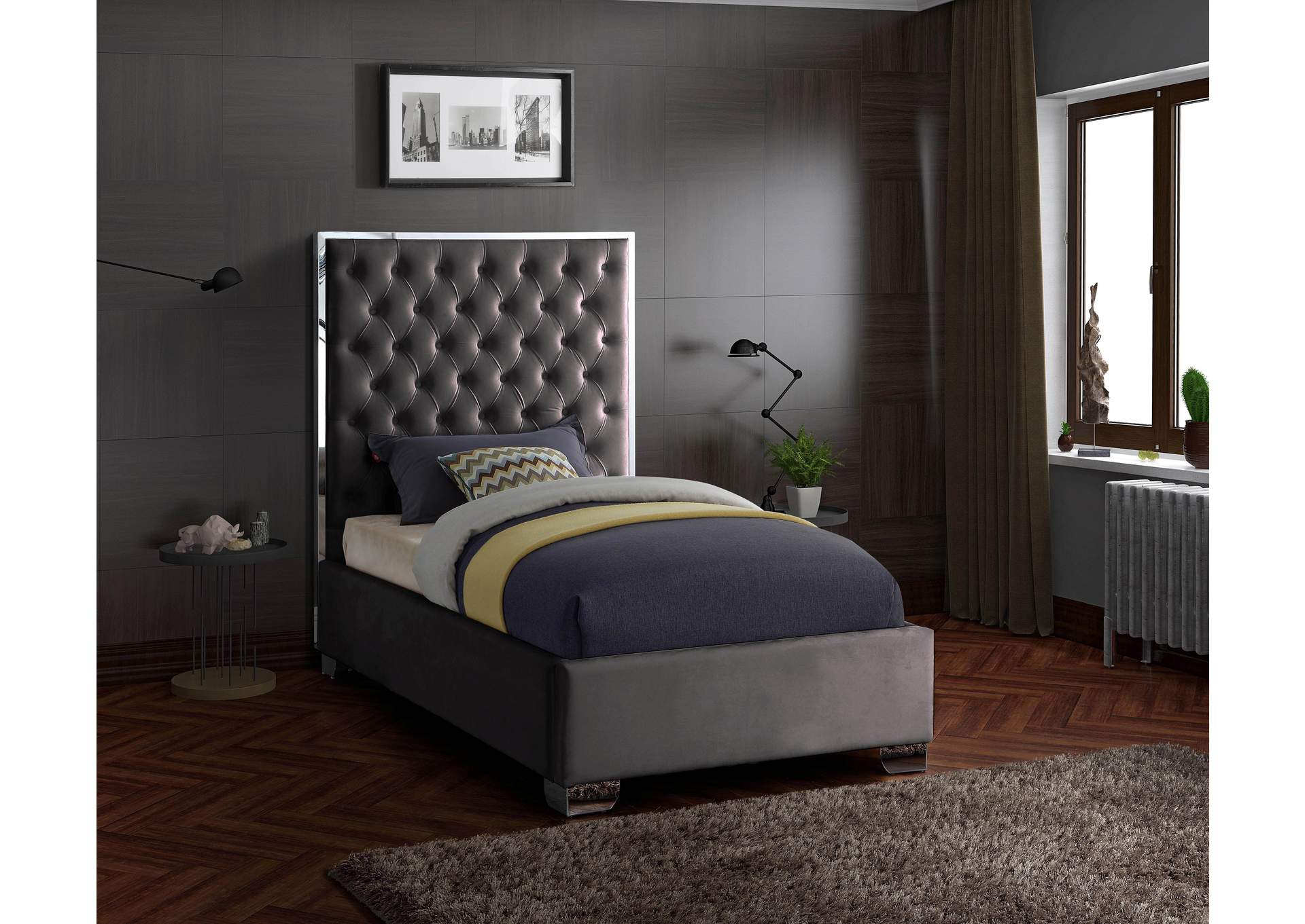 Lexi Grey Velvet Twin Bed Harlem Furniture, Grey Twin Headboard With Studs