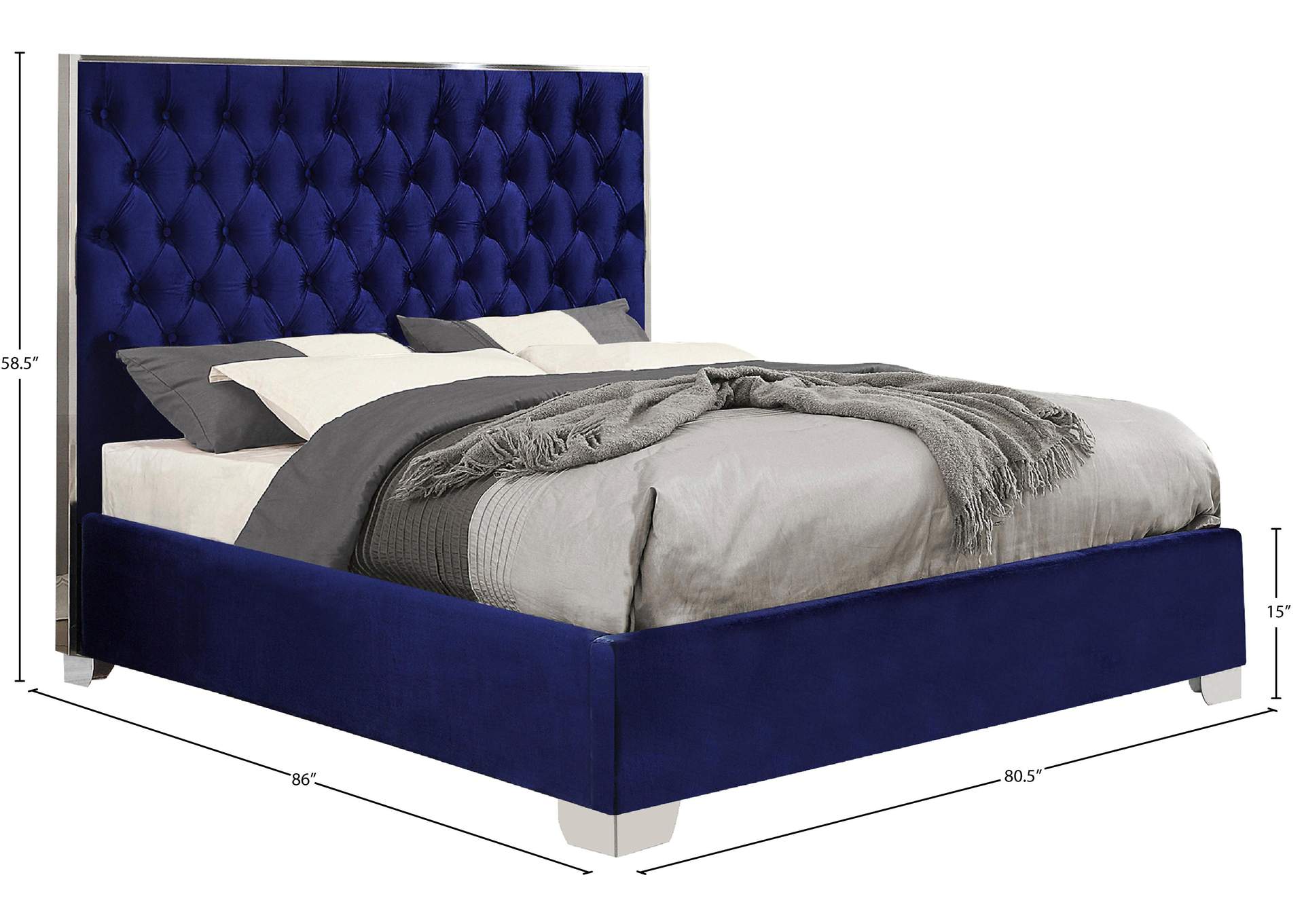 Lexi Navy Velvet King Bed,Meridian Furniture