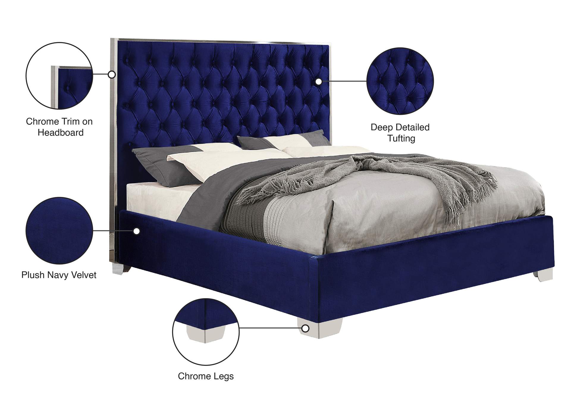 Lexi Navy Velvet King Bed,Meridian Furniture