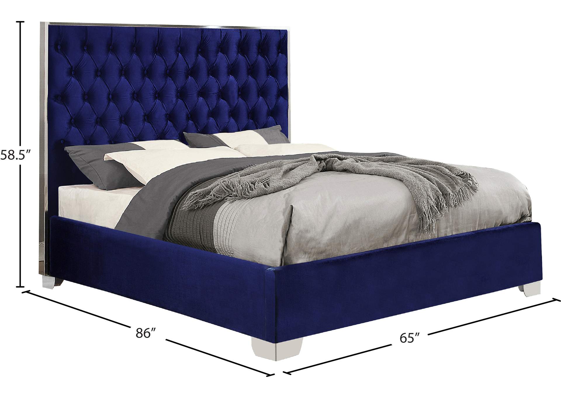 Lexi Navy Velvet Queen Bed,Meridian Furniture