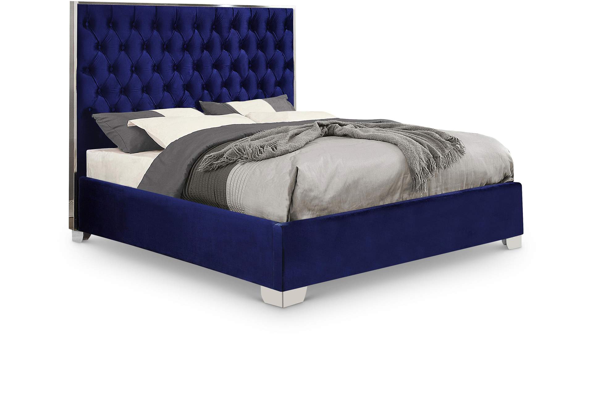 Lexi Navy Velvet Queen Bed,Meridian Furniture