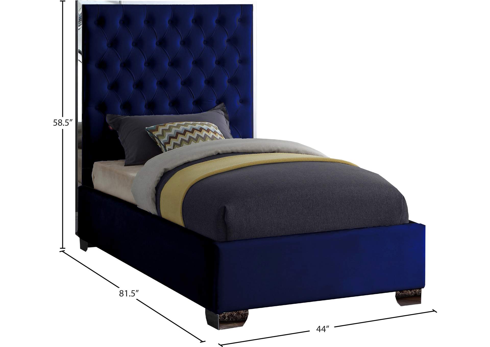 Lexi Navy Velvet Twin Bed,Meridian Furniture