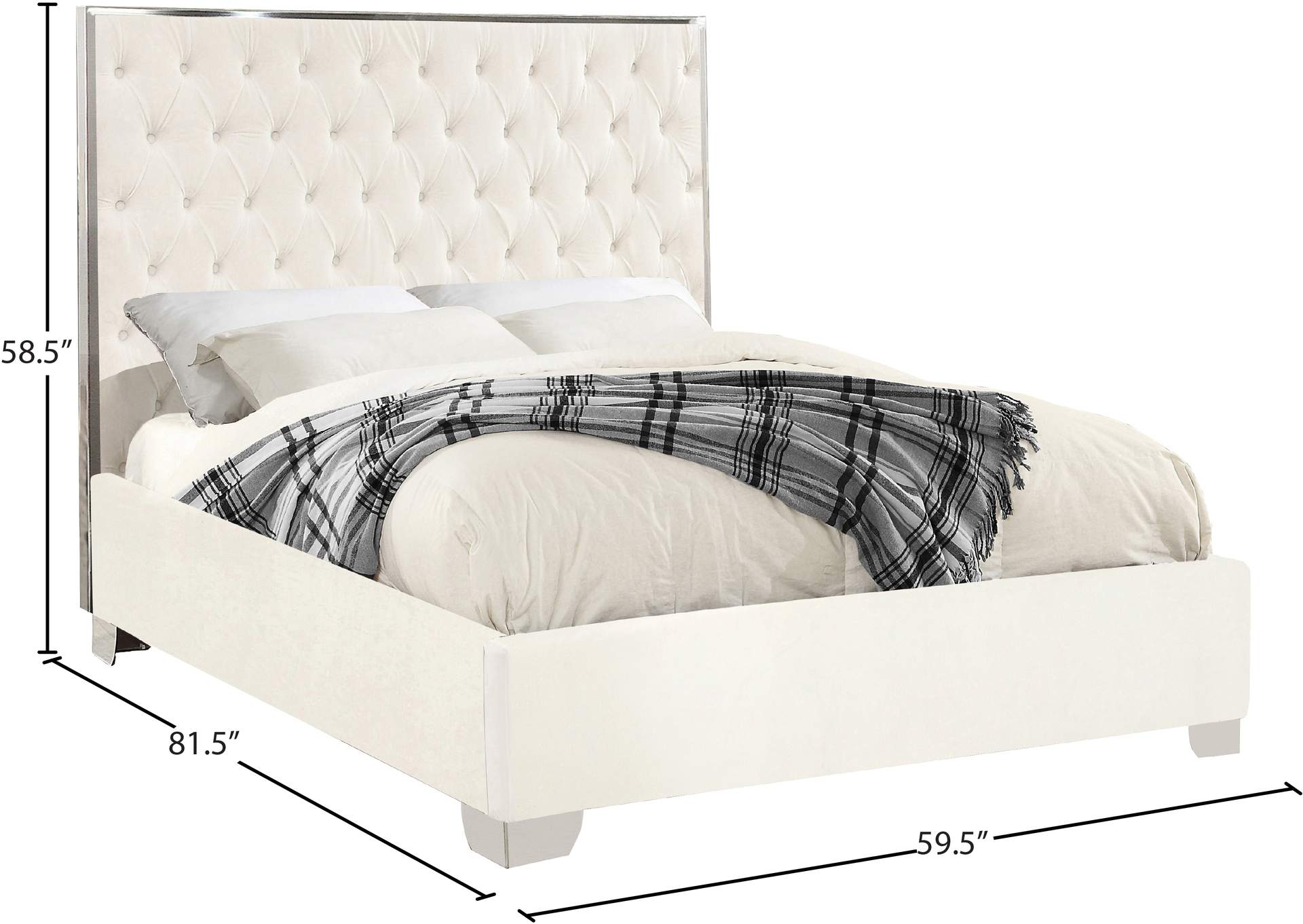 Lexi White Velvet Full Bed,Meridian Furniture