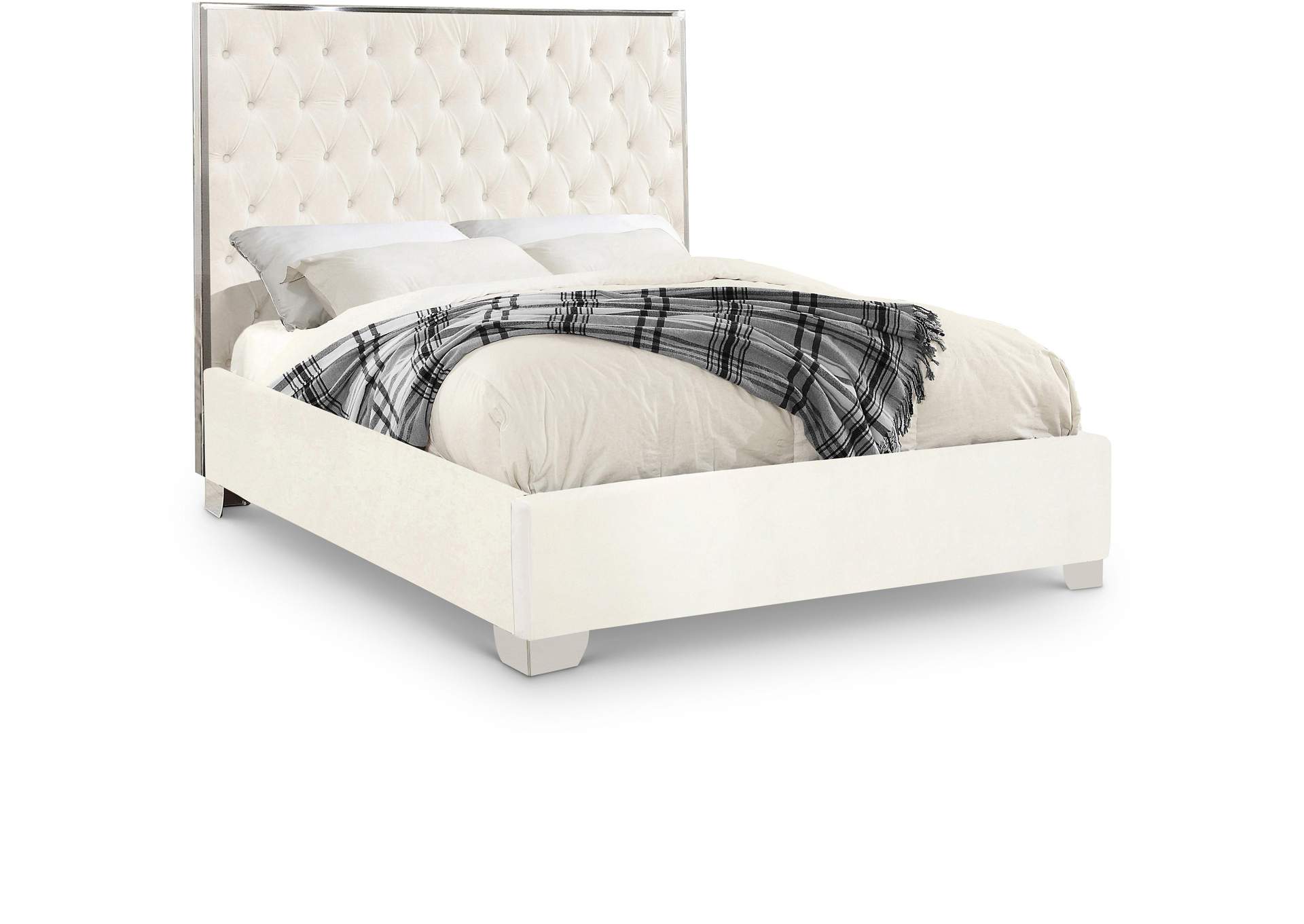 Lexi White Velvet King Bed,Meridian Furniture