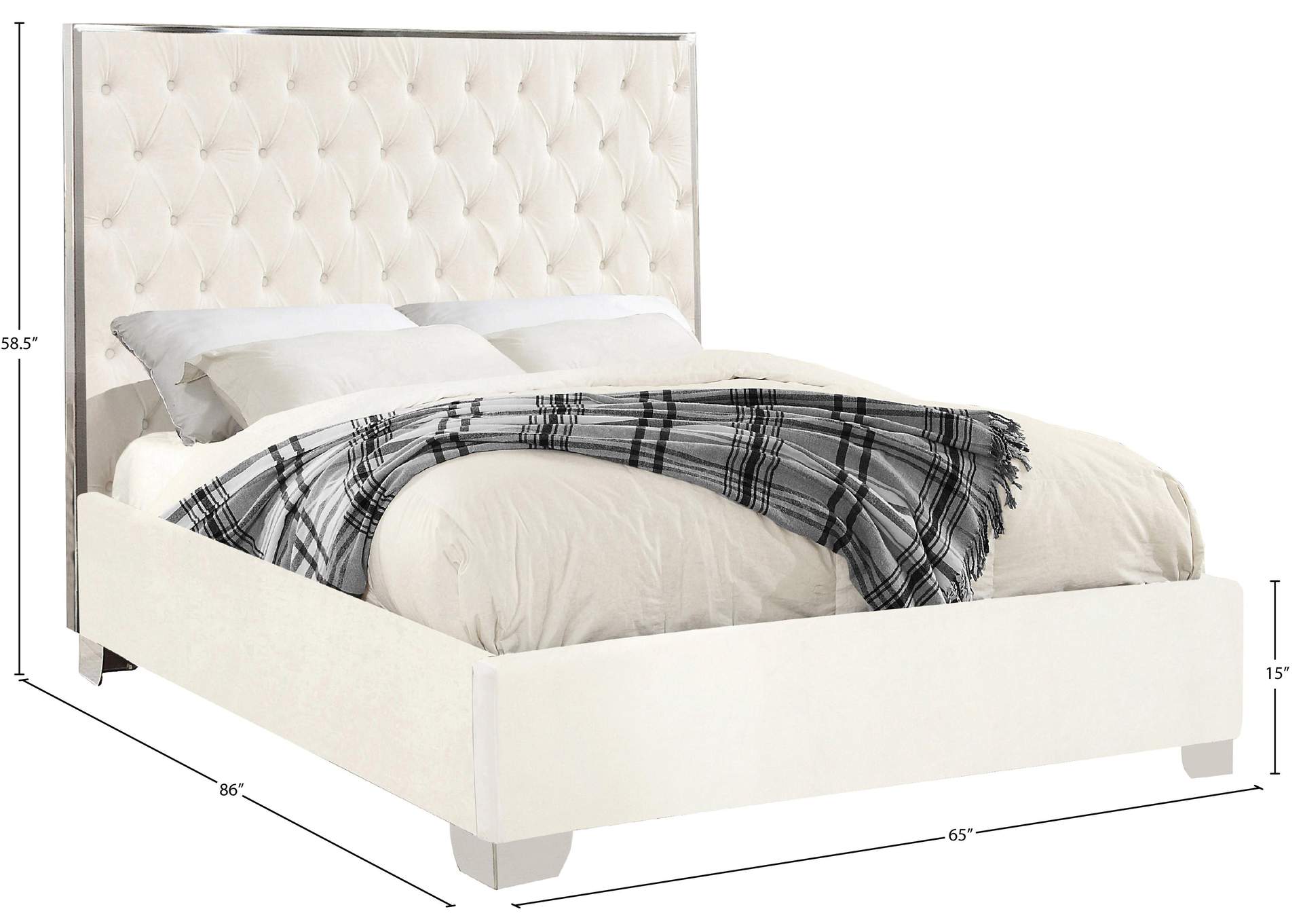 Lexi White Velvet Queen Bed,Meridian Furniture