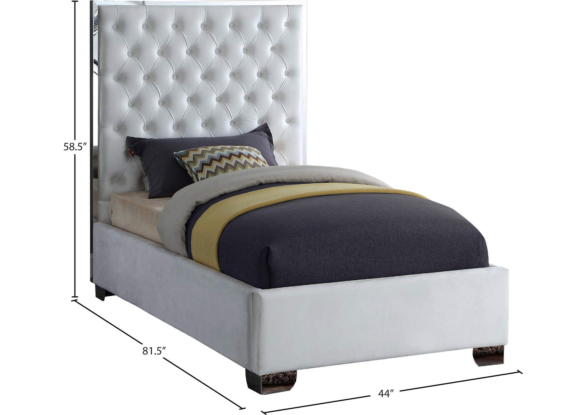 Lexi White Velvet Twin Bed,Meridian Furniture