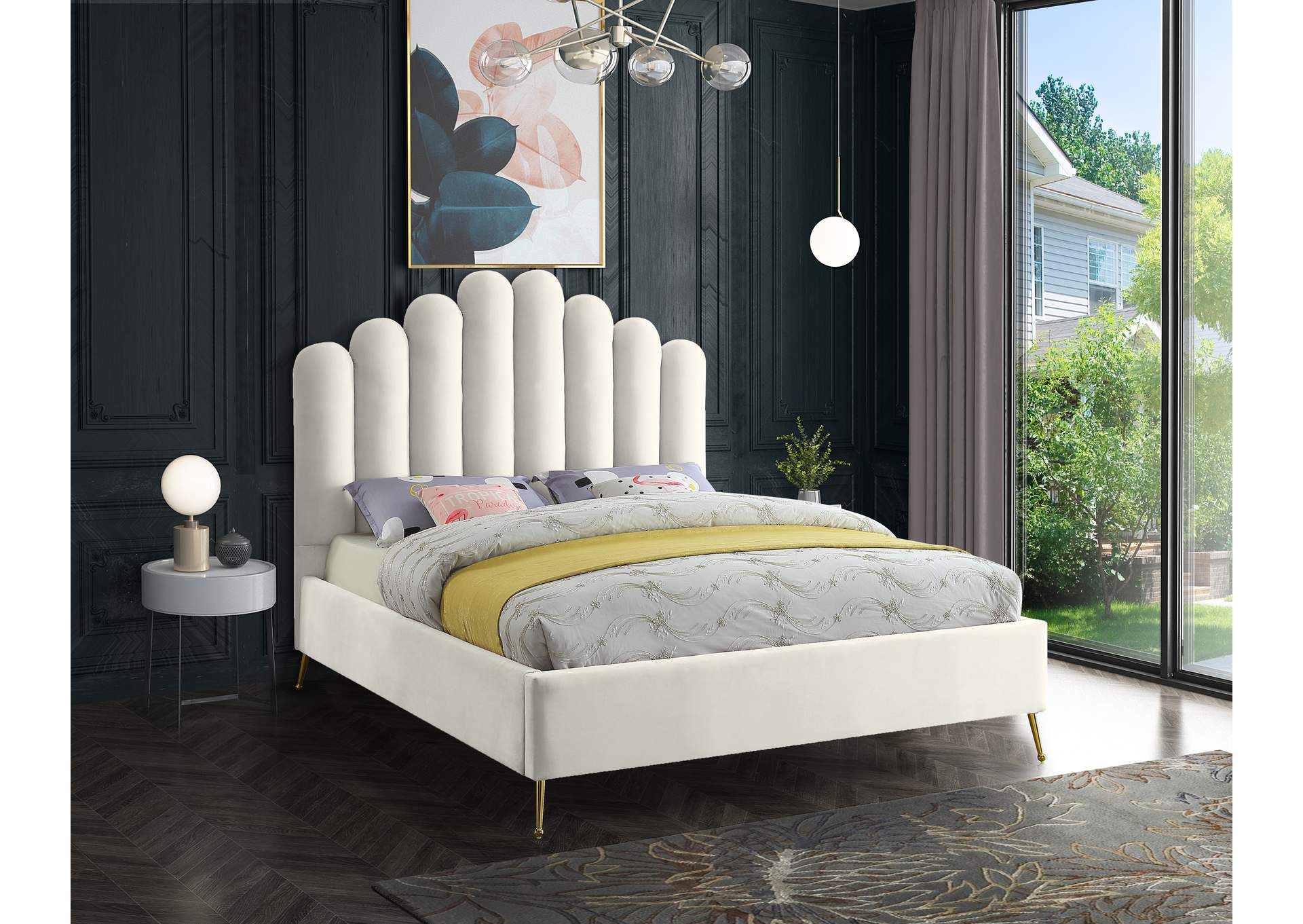 Lily Cream Velvet Full Bed,Meridian Furniture