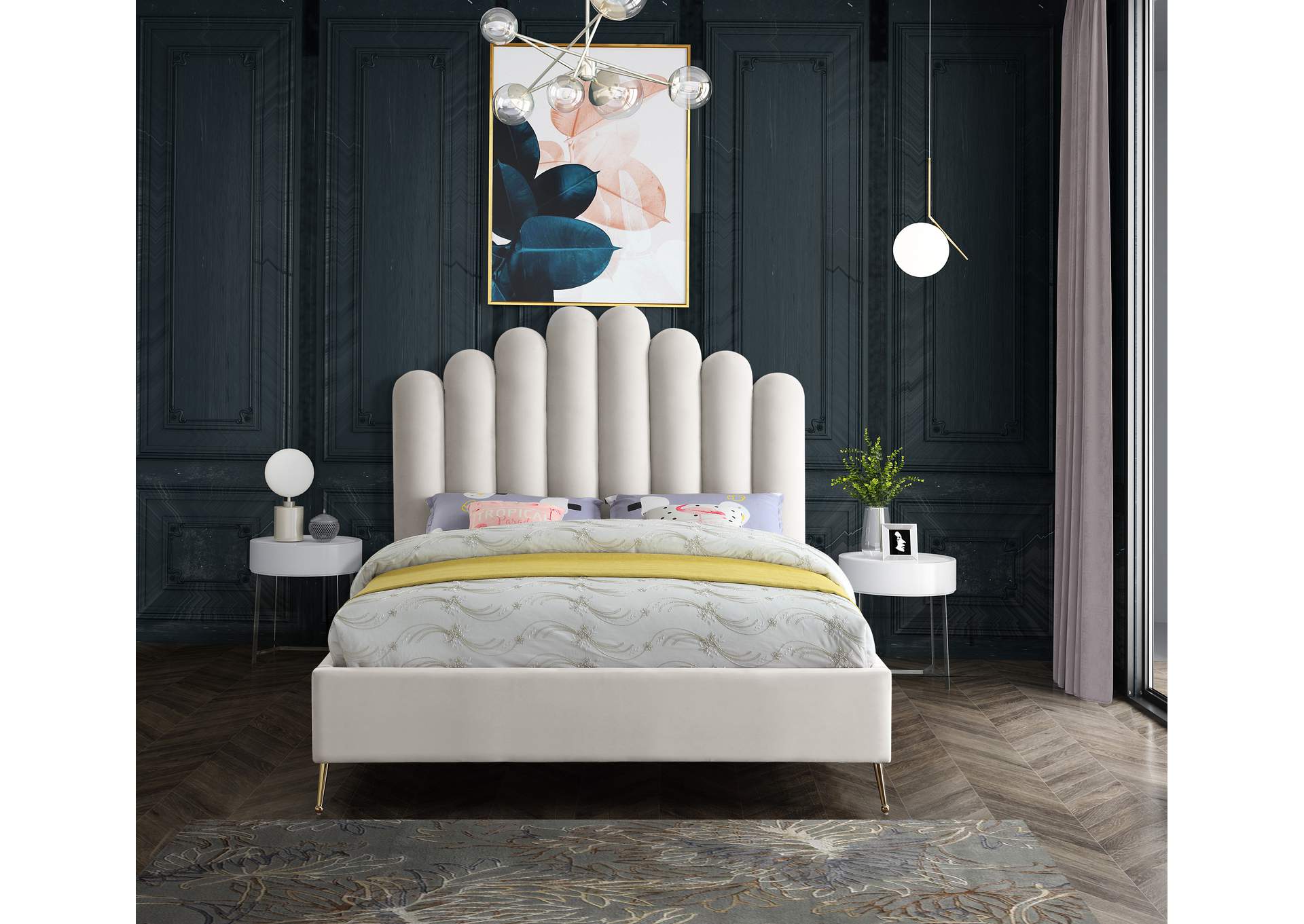 Lily Cream Velvet Full Bed,Meridian Furniture