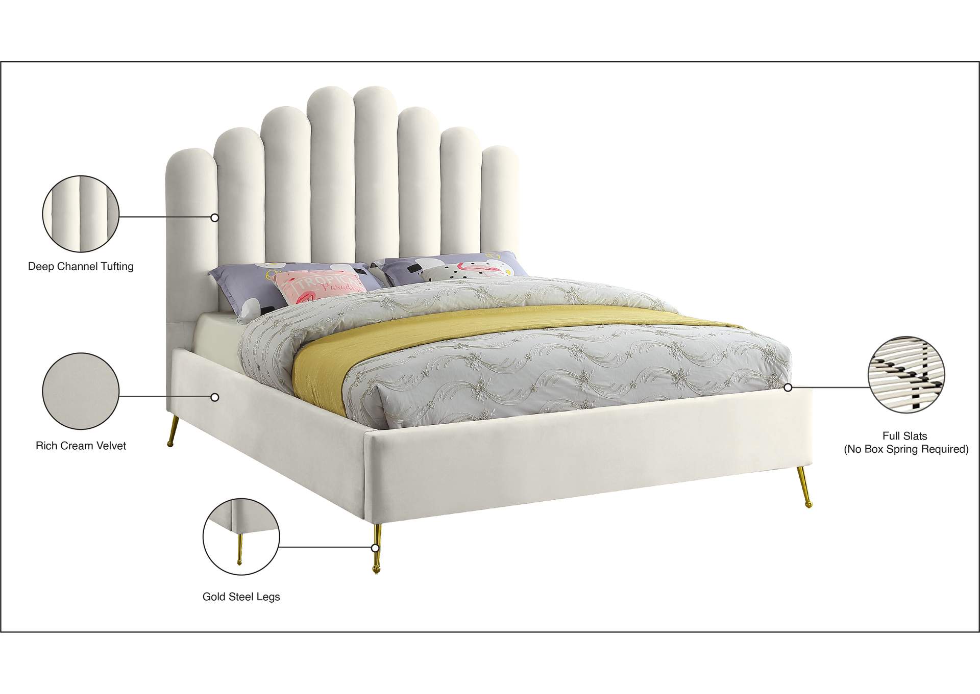 Lily Cream Velvet Full Bed,Meridian Furniture