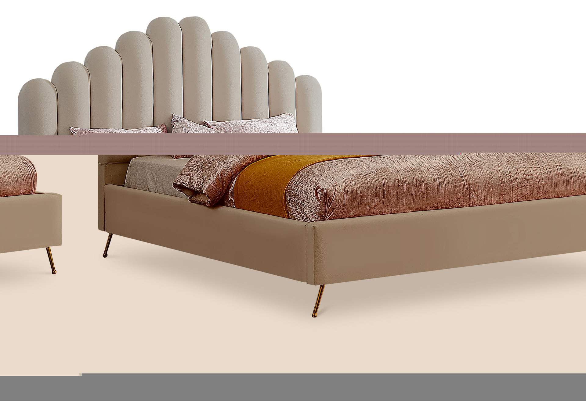 Lily Cream Velvet King Bed,Meridian Furniture