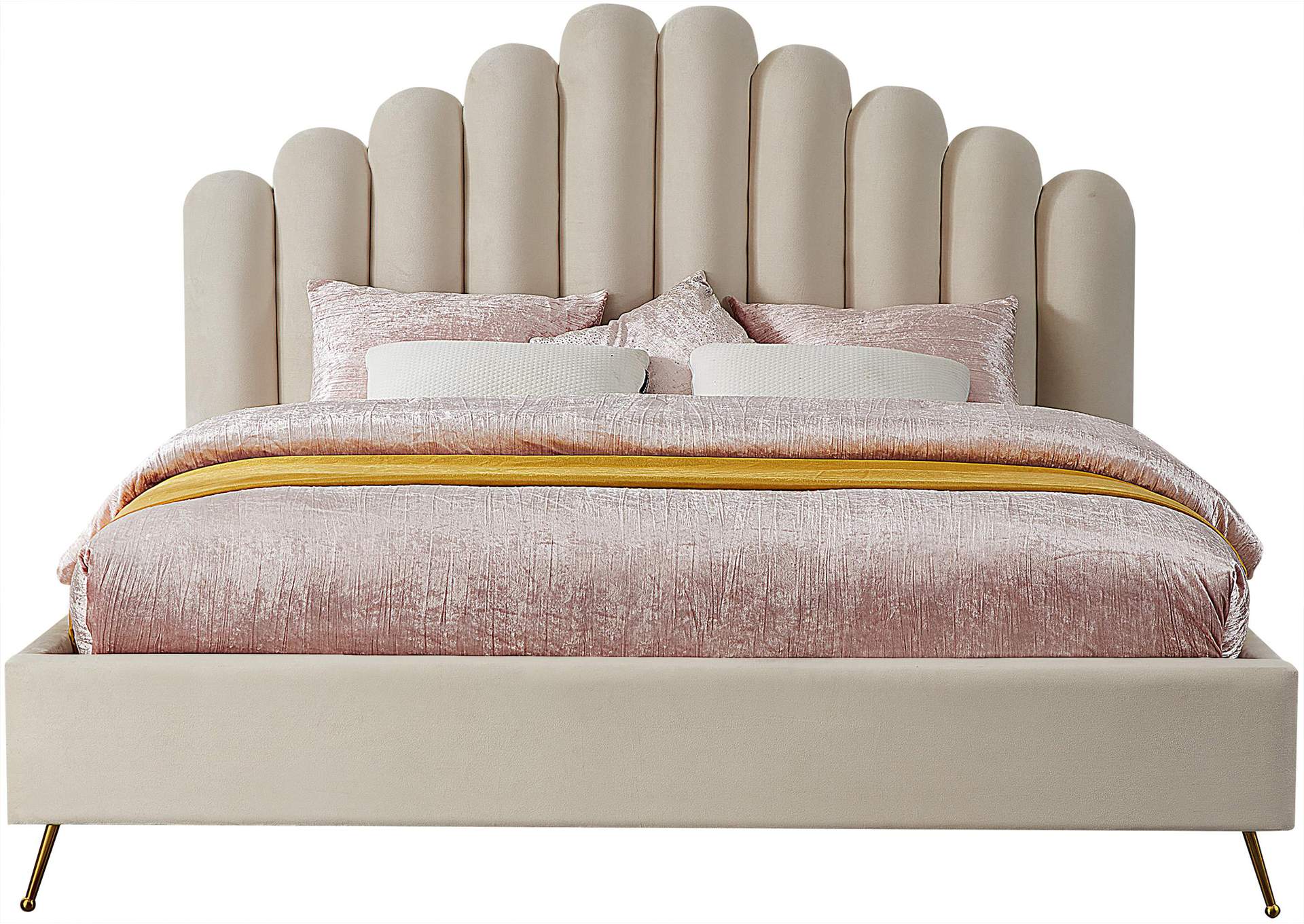 Lily Cream Velvet King Bed,Meridian Furniture