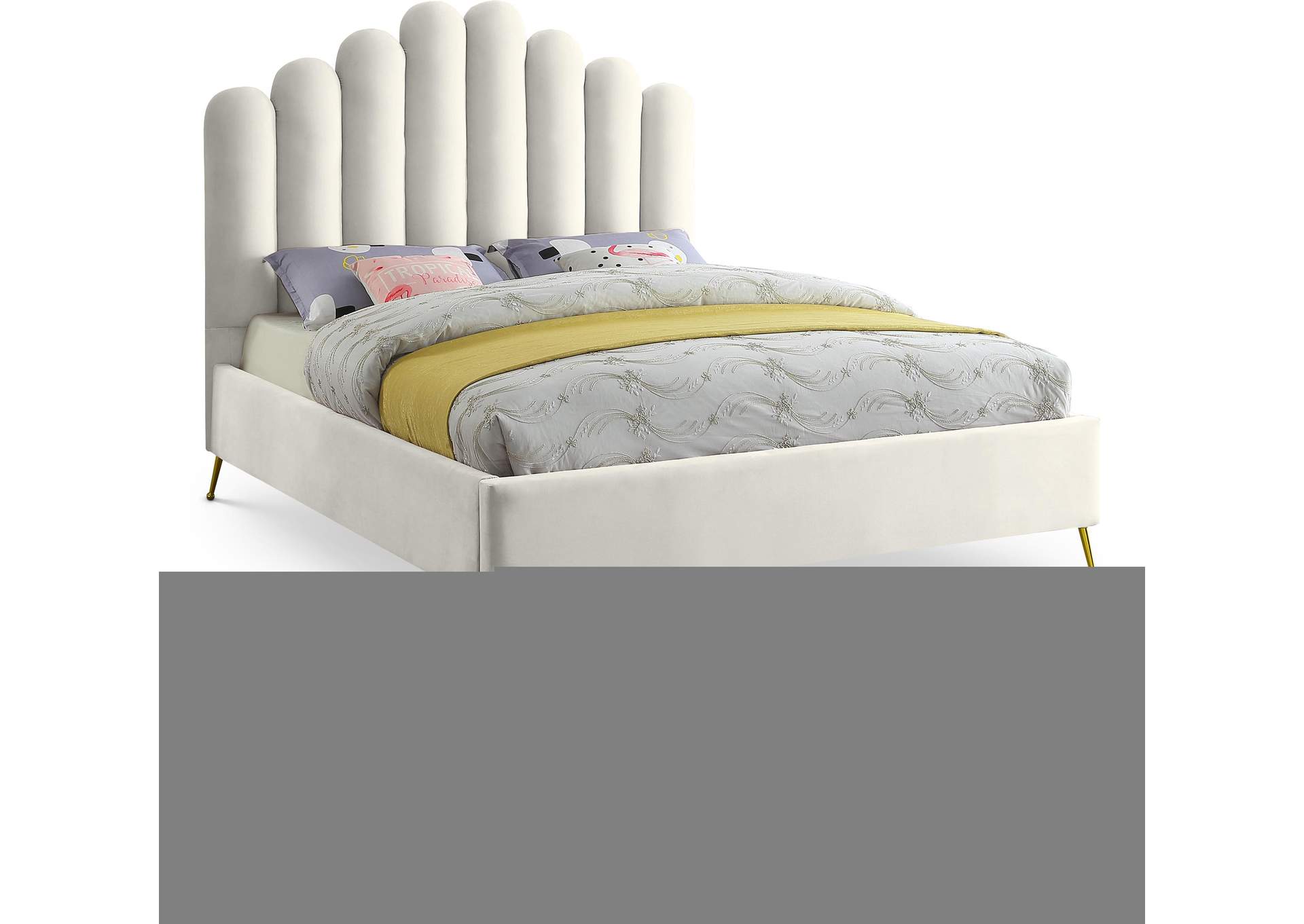 Lily Cream Velvet Queen Bed,Meridian Furniture