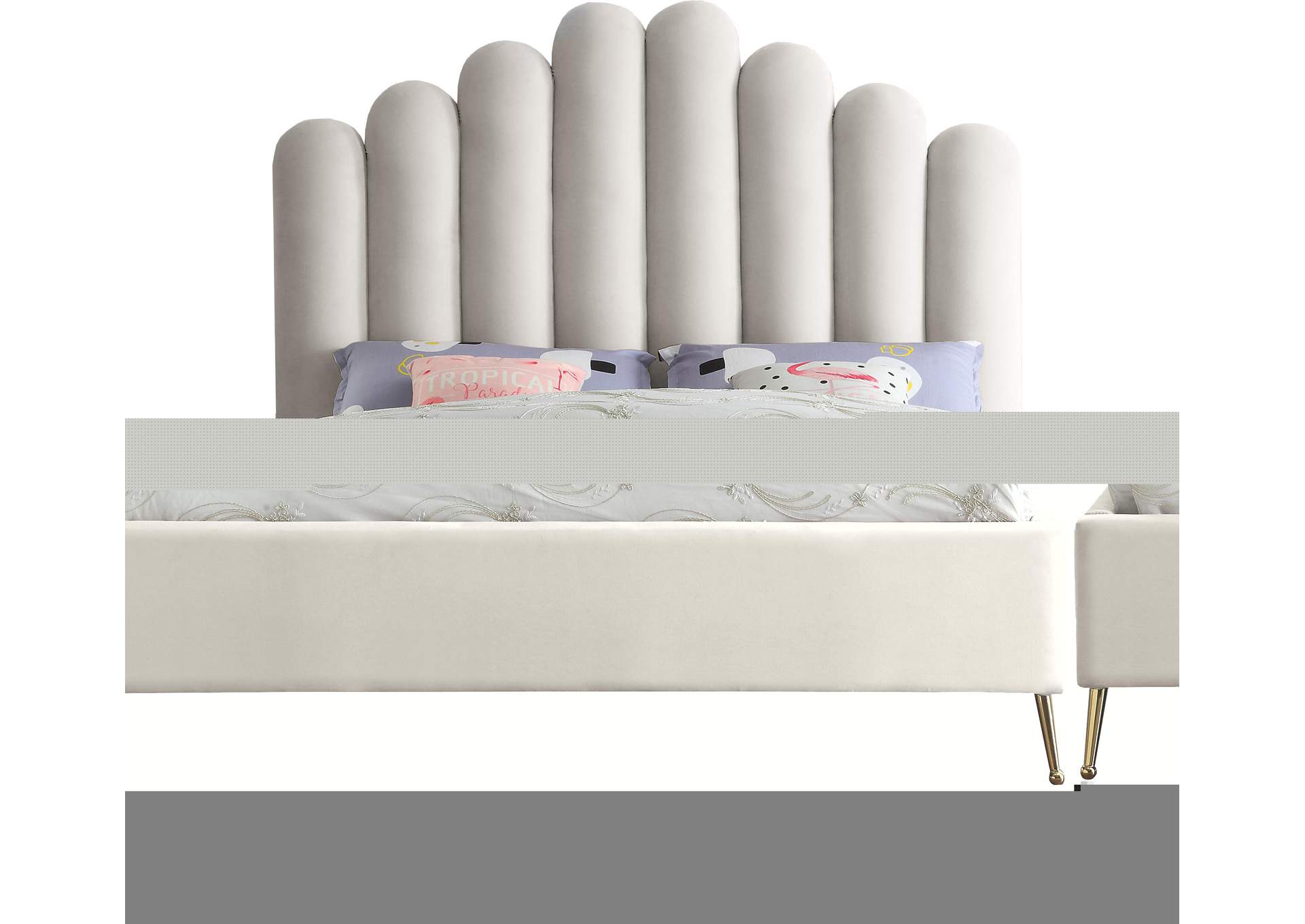 Lily Cream Velvet Queen Bed,Meridian Furniture