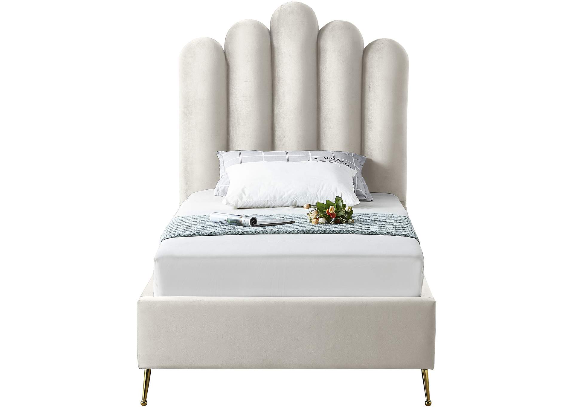 Lily Cream Velvet Twin Bed,Meridian Furniture