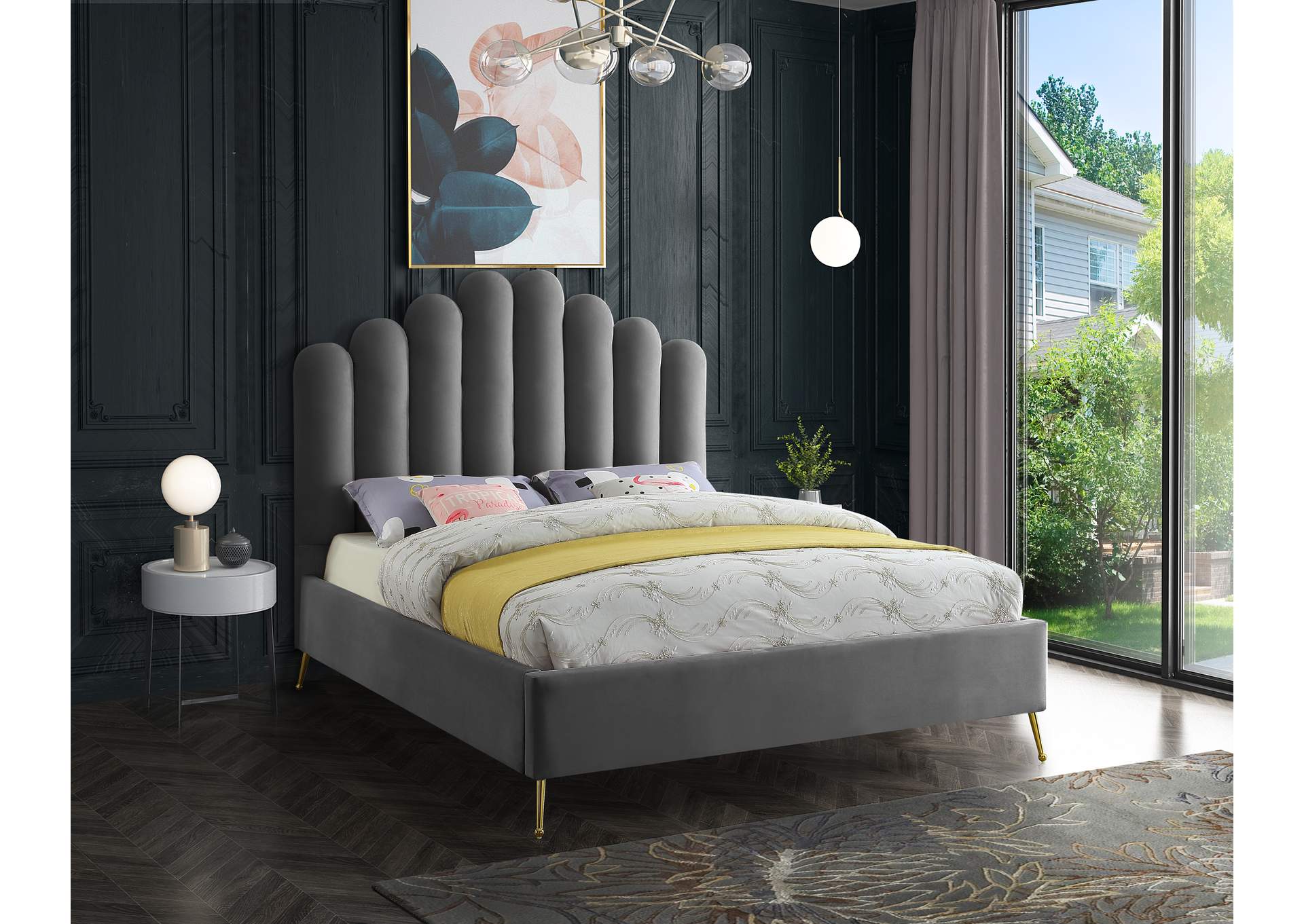 Lily Grey Velvet Full Bed,Meridian Furniture