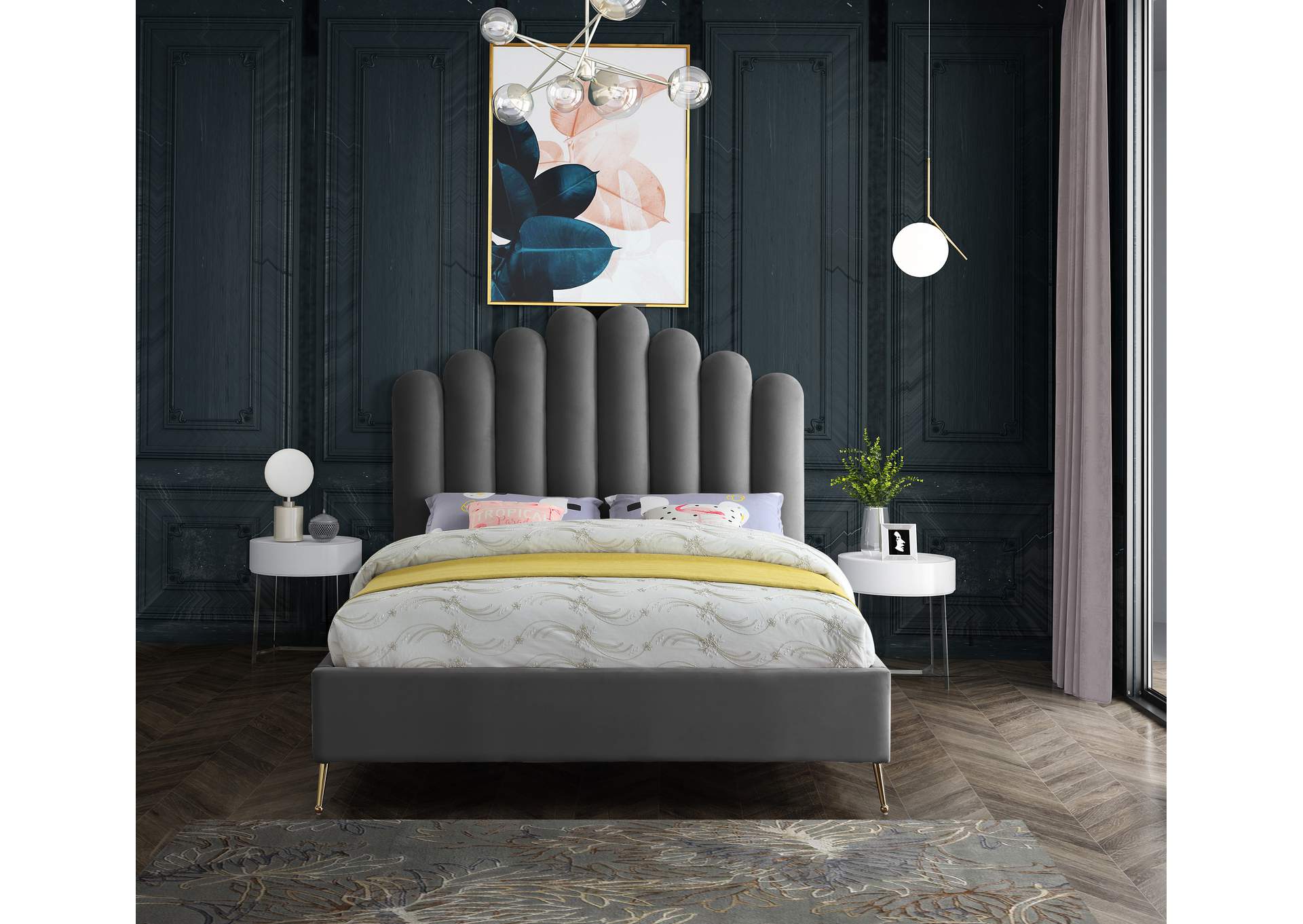 Lily Grey Velvet Full Bed,Meridian Furniture