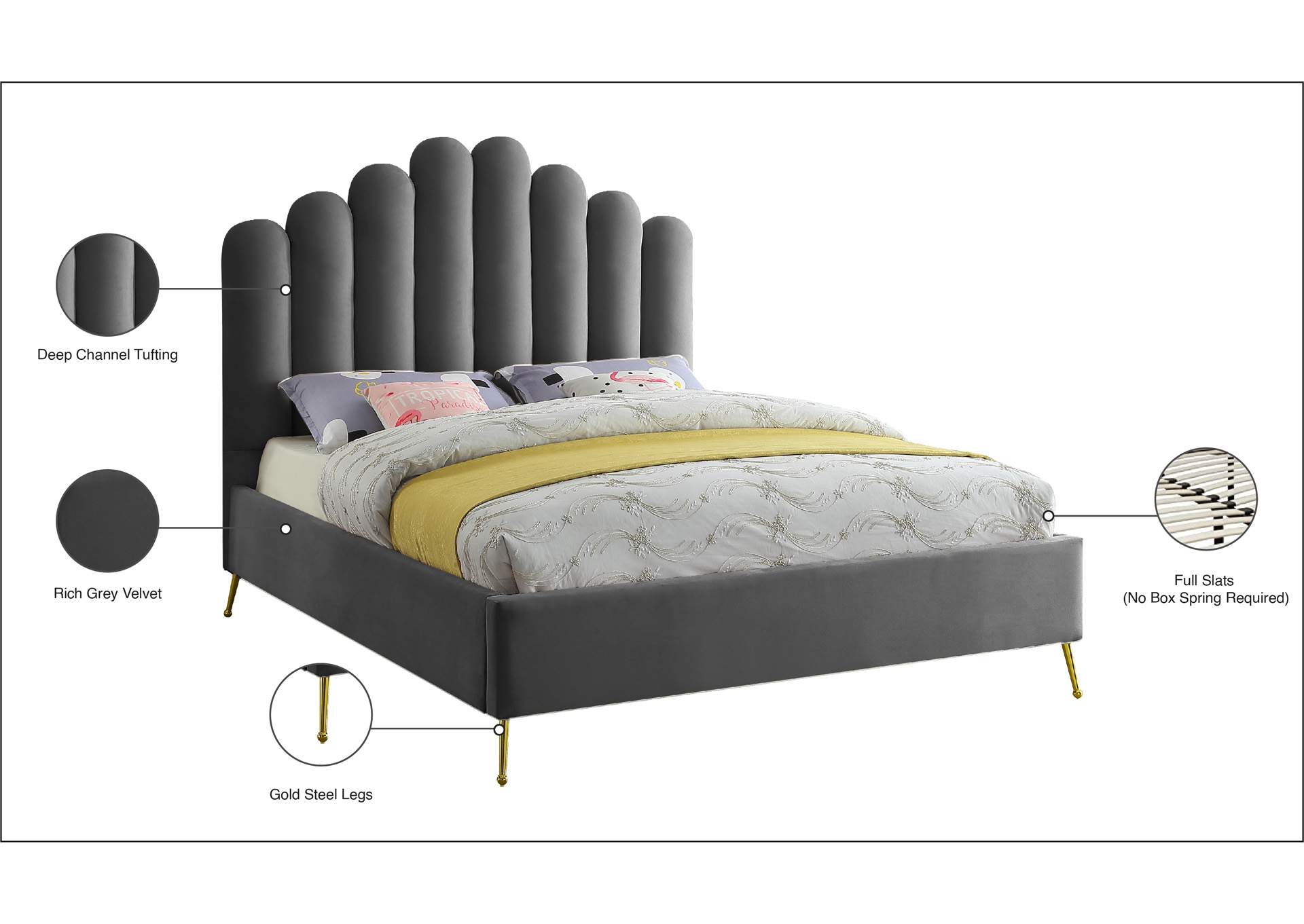 Lily Grey Velvet Full Bed,Meridian Furniture