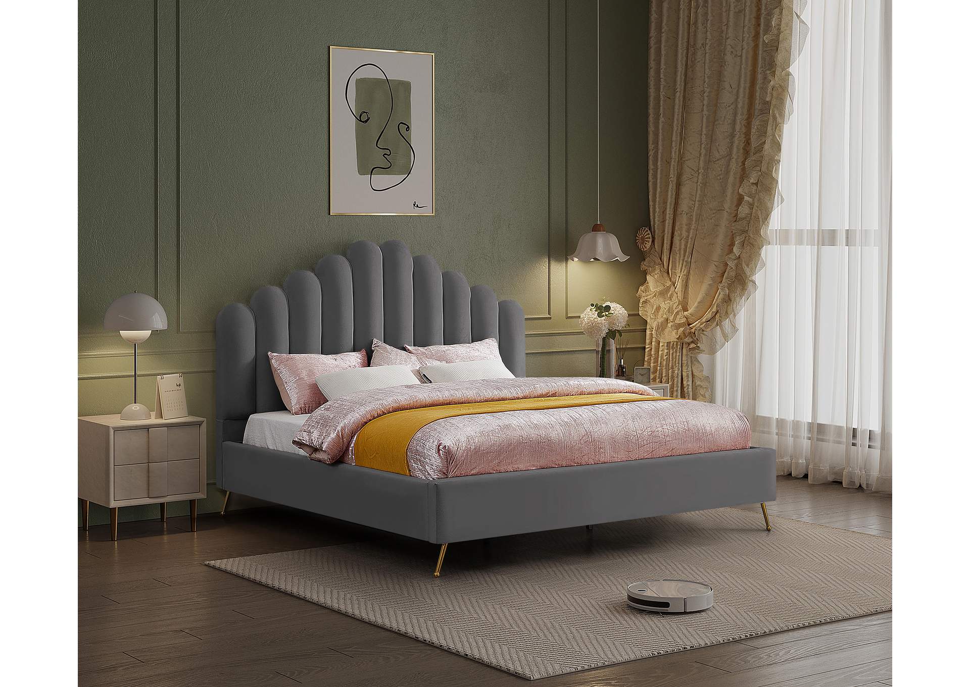 Lily Grey Velvet King Bed,Meridian Furniture