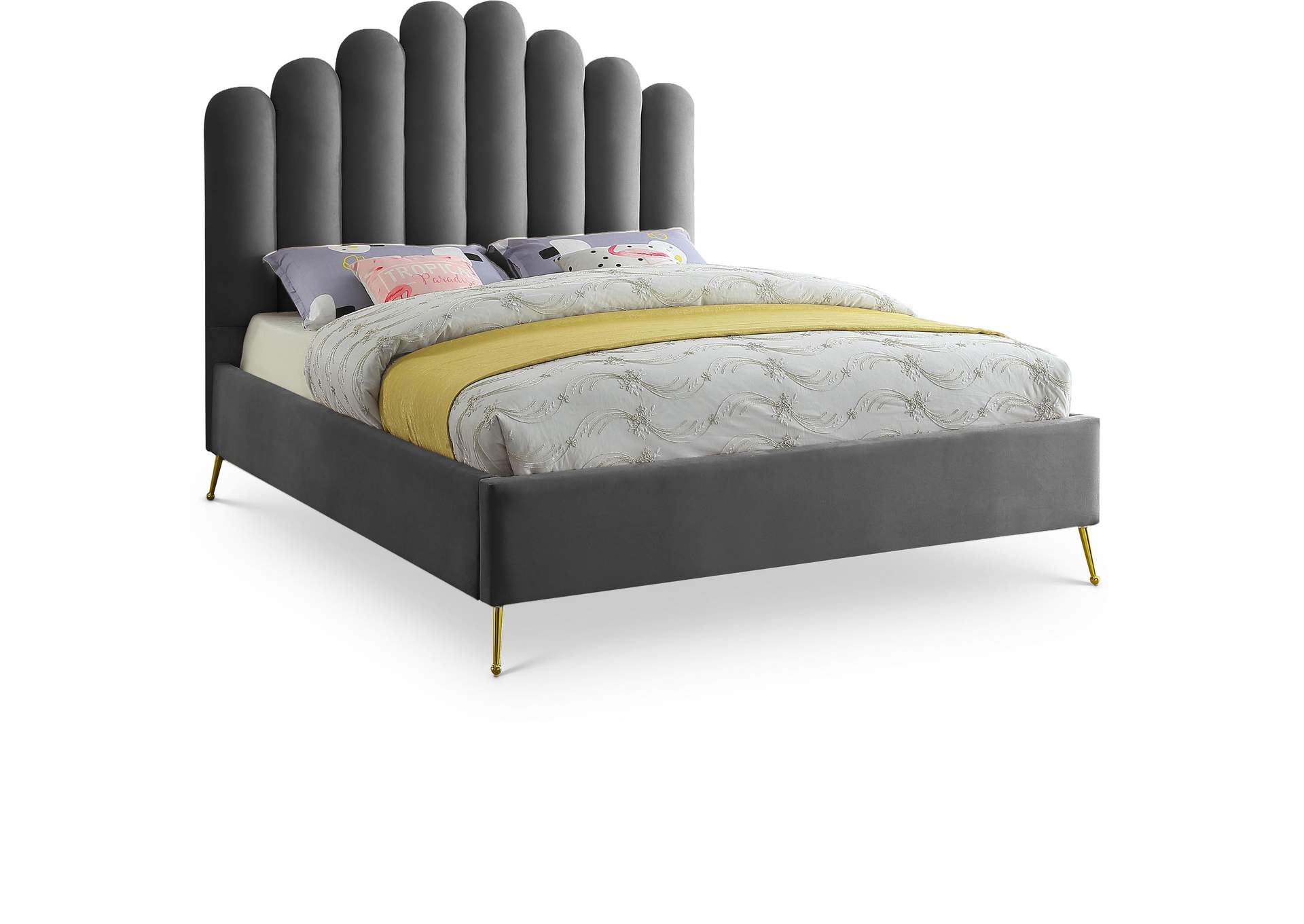 Lily Grey Velvet Queen Bed,Meridian Furniture