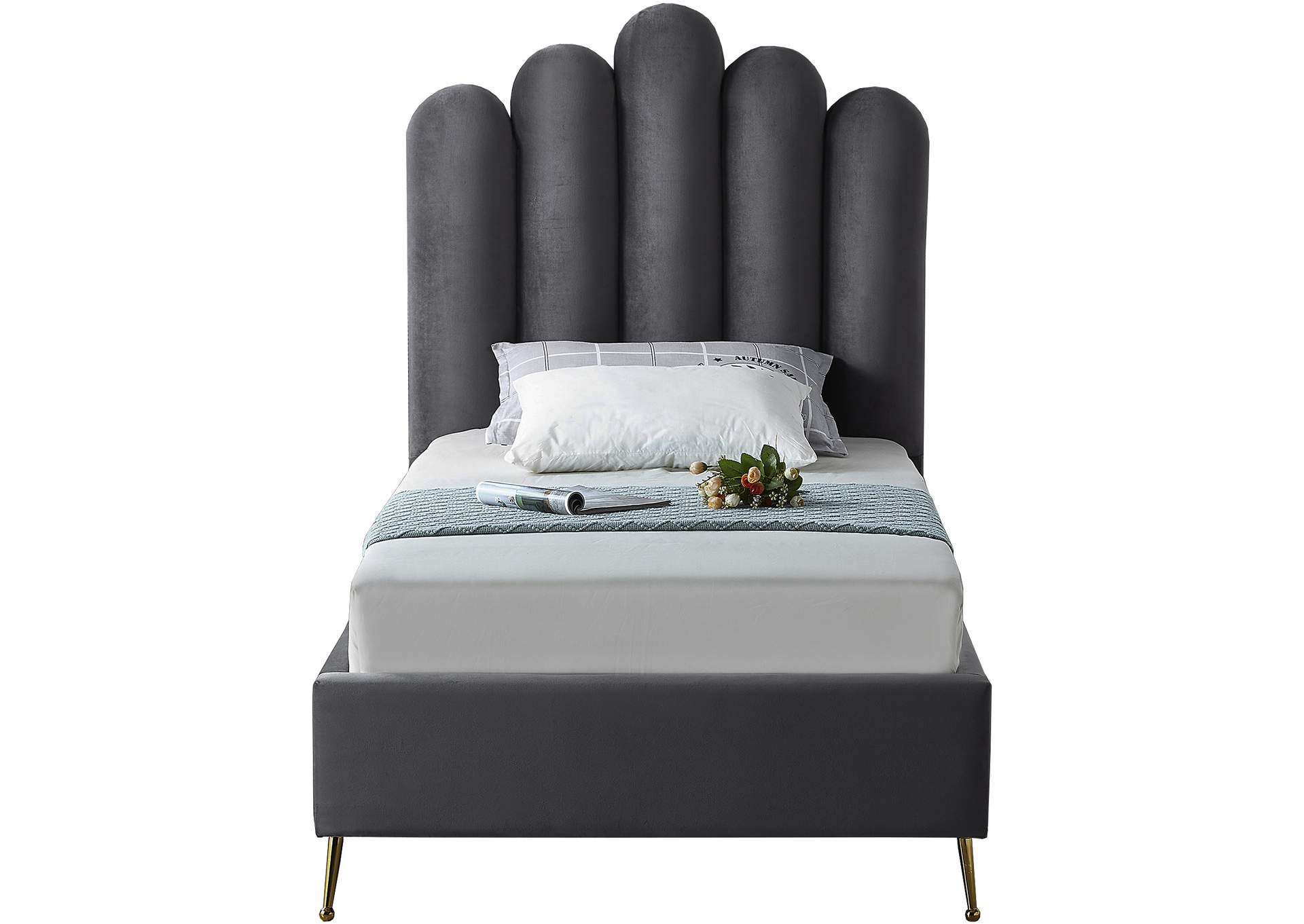 Lily Grey Velvet Twin Bed,Meridian Furniture