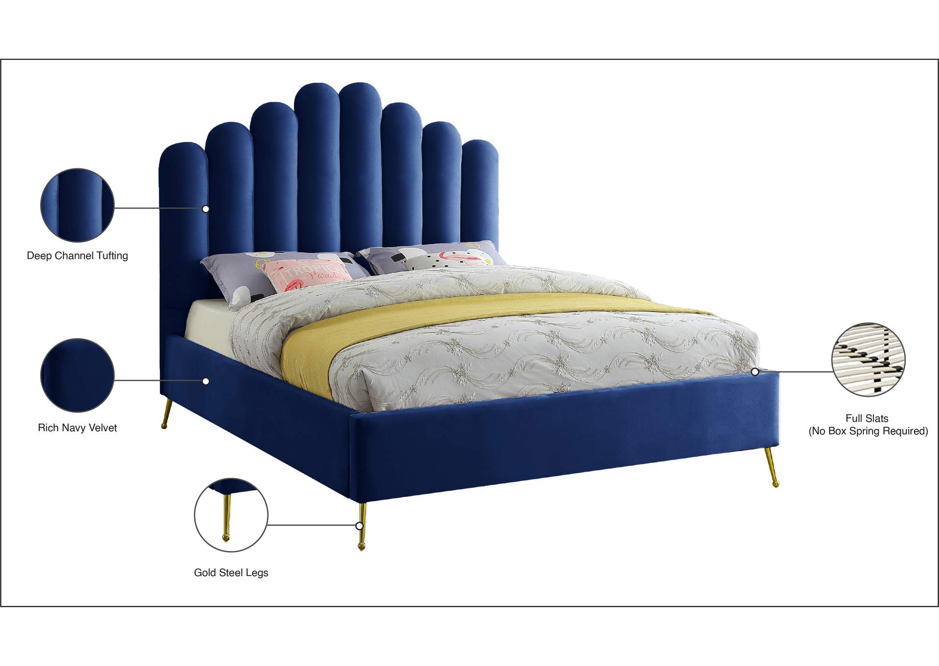 Lily Navy Velvet Full Bed,Meridian Furniture