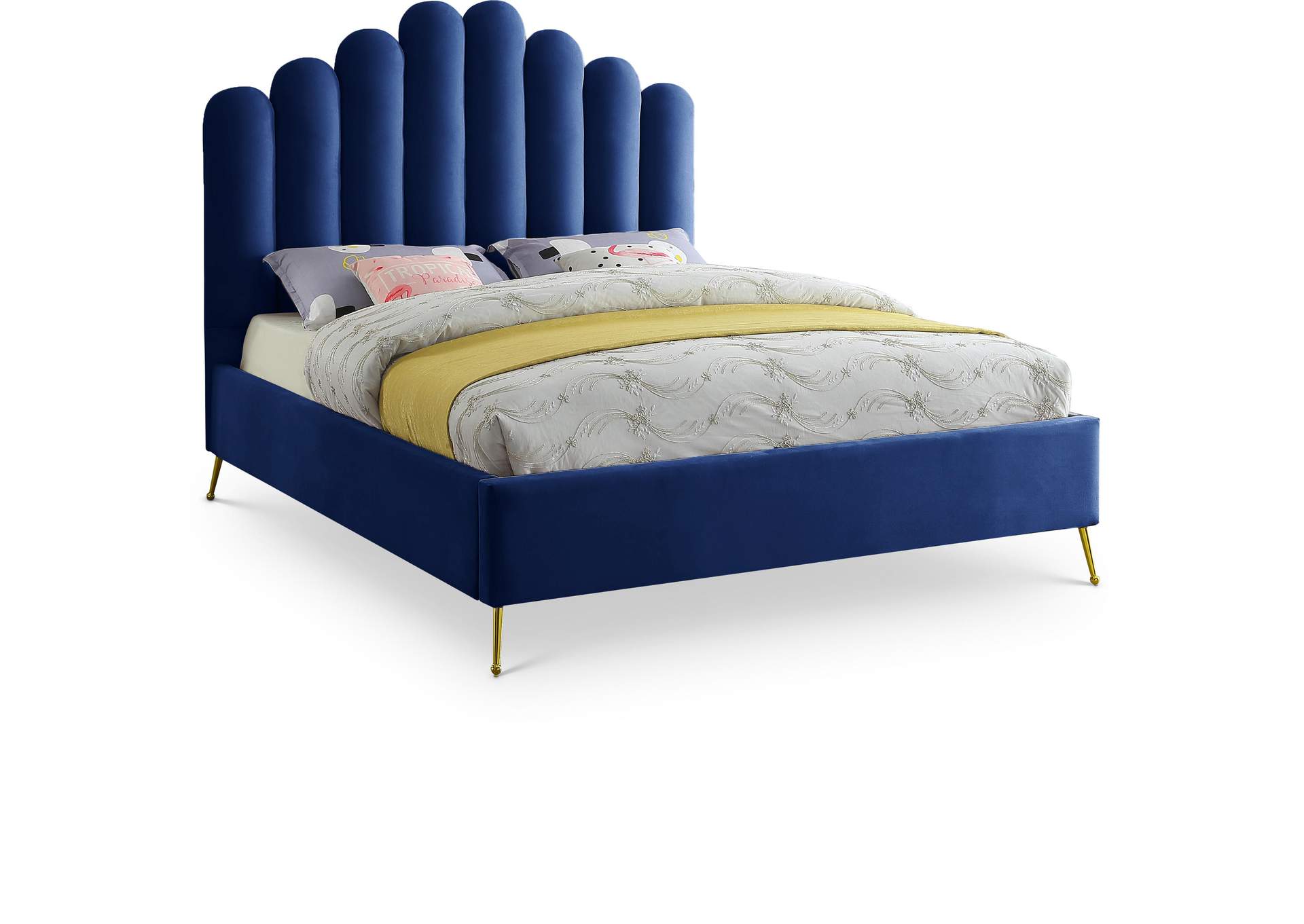 Lily Navy Velvet Queen Bed,Meridian Furniture